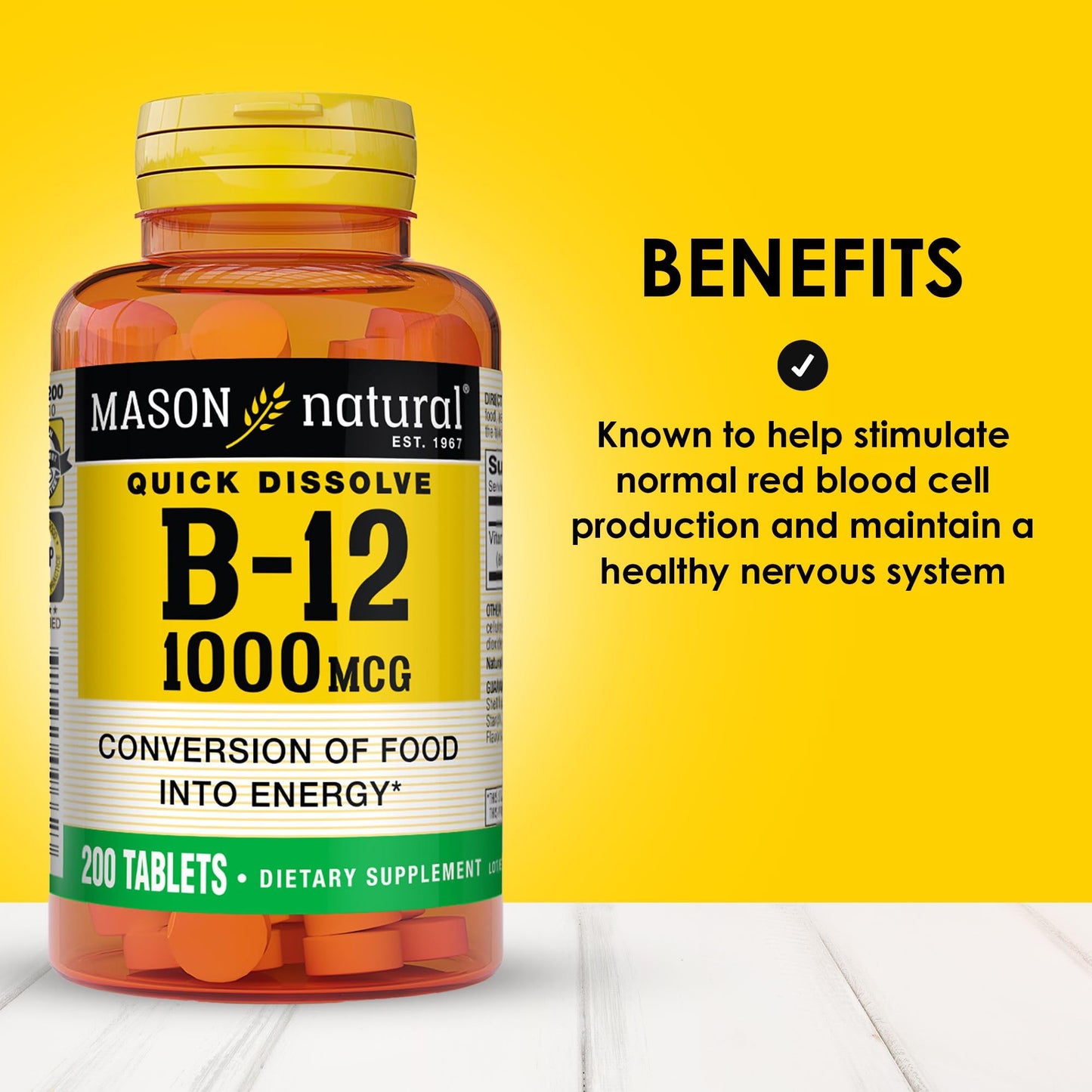 Mason Natural Vitamin B-12 1000 mcg Quick Dissolve Tablets, 200 Count
