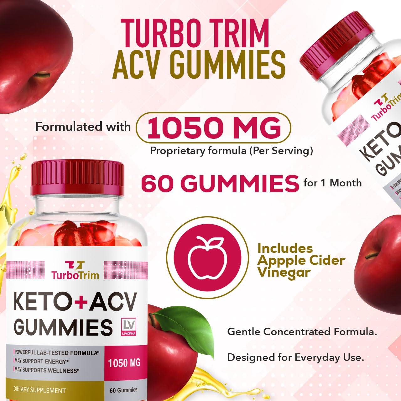 LIVORKA Turbo Trim Keto ACV Gummies, 300 Gummies