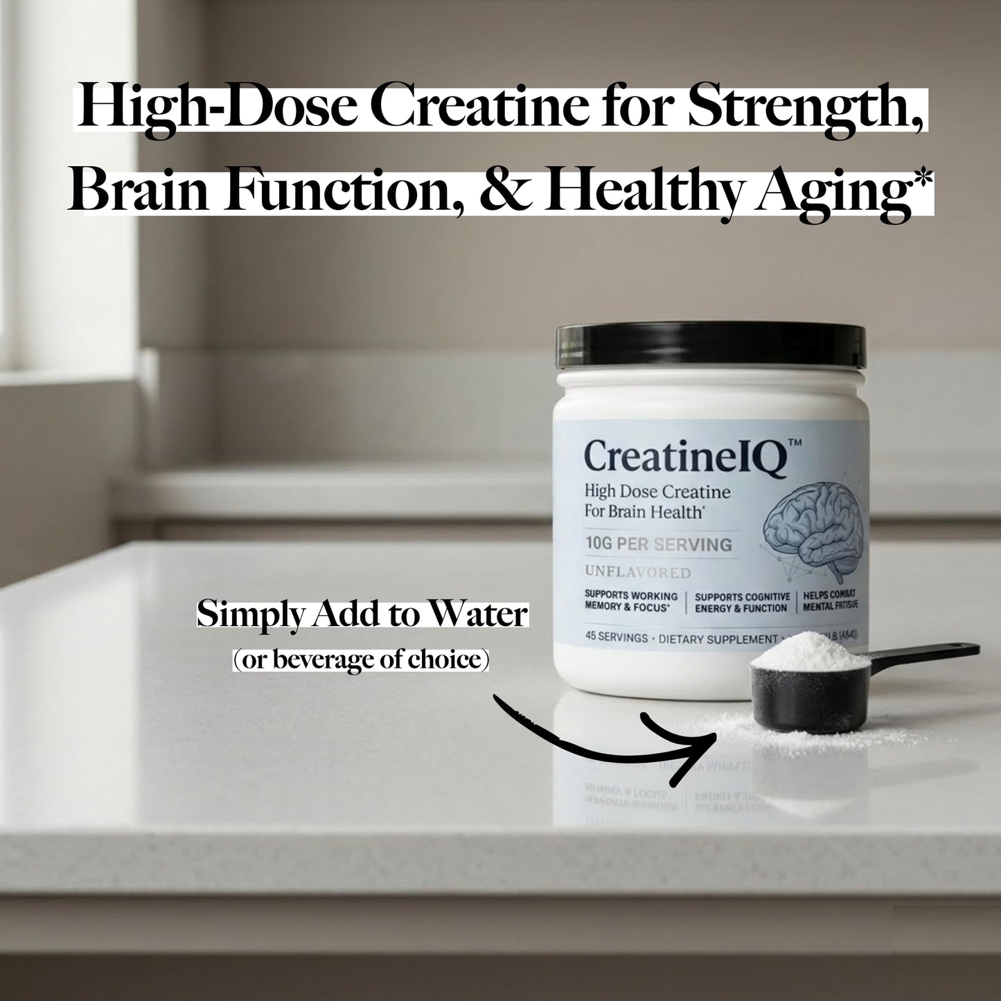 Utzy Naturals CreatineIQ High Dose Creatine Powder for Brain Health – Unflavored Creatine Monohydrate – 16 oz