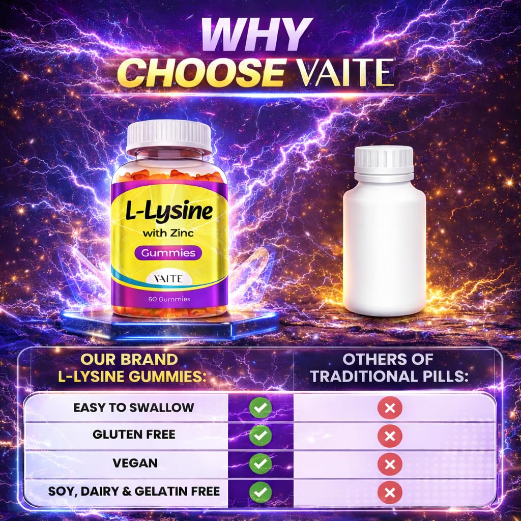 VAITE L-Lysine Gummies 1000mg with Zinc, 60 Gummies