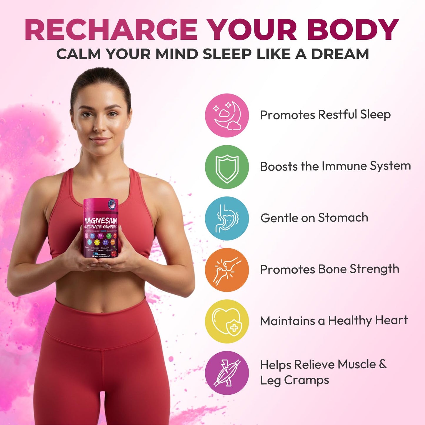 Xytora Magnesium Glycinate Gummies 600mg, Sugar Free Magnesium Supplement Cherry, 120 Gummies
