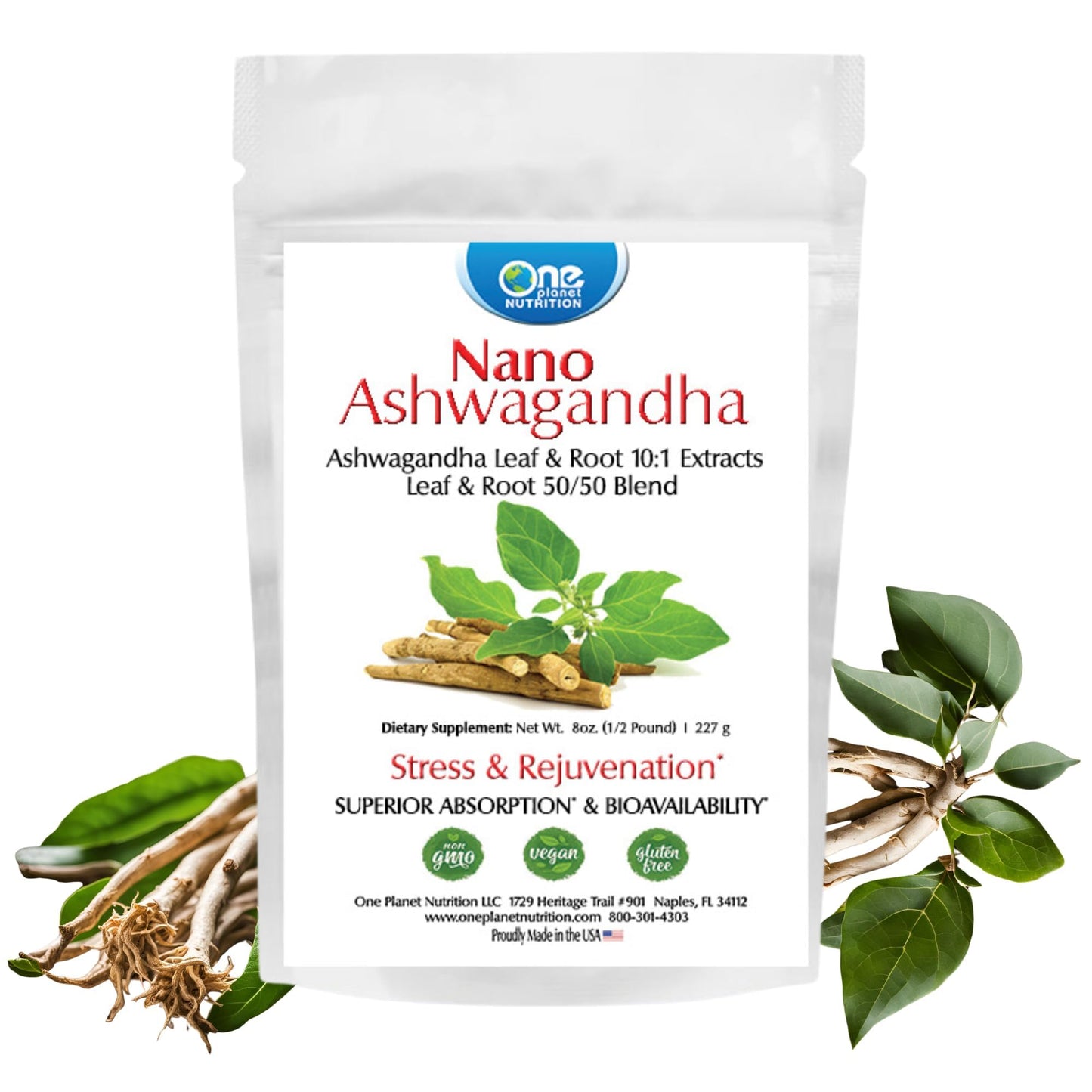 One Planet Nutrition Nano Ashwagandha Leaf & Root Powder 8 oz