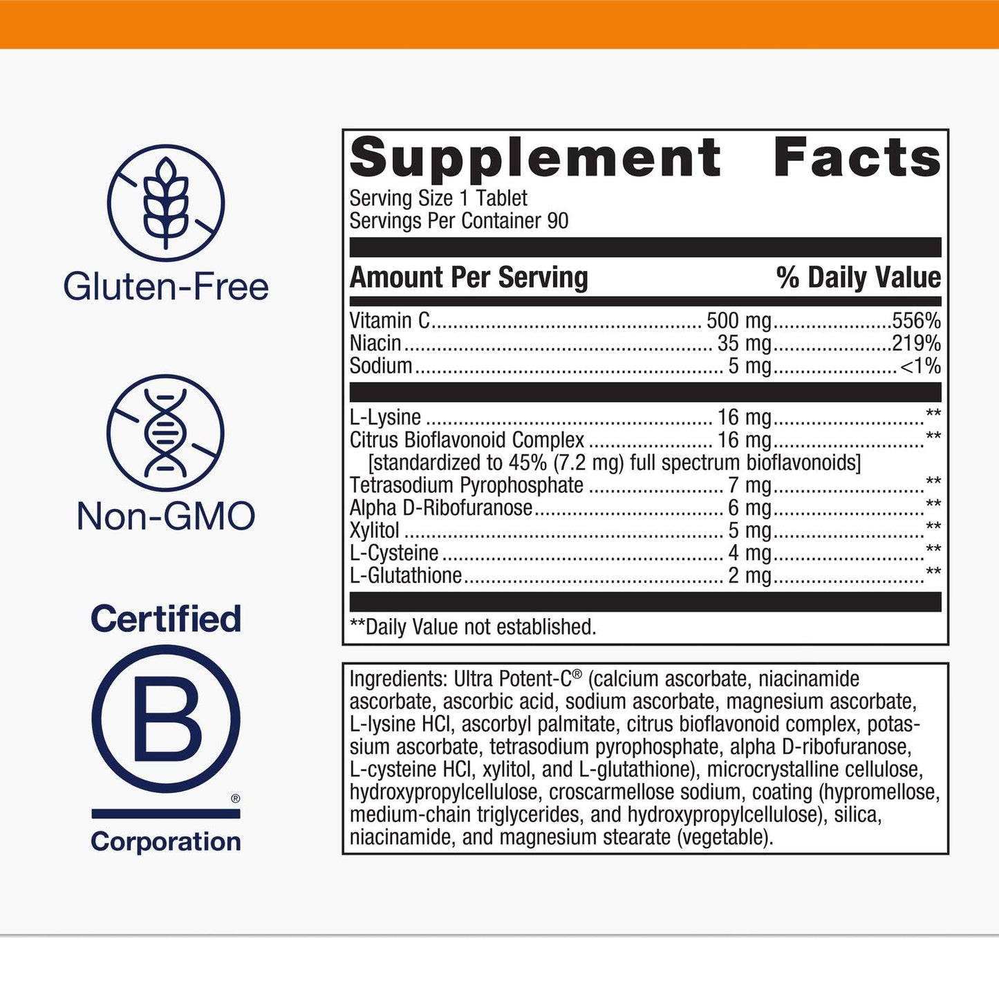 Metagenics Ultra Potent-C 500 Buffered Vitamin C Supplement Tablets, 90 Count