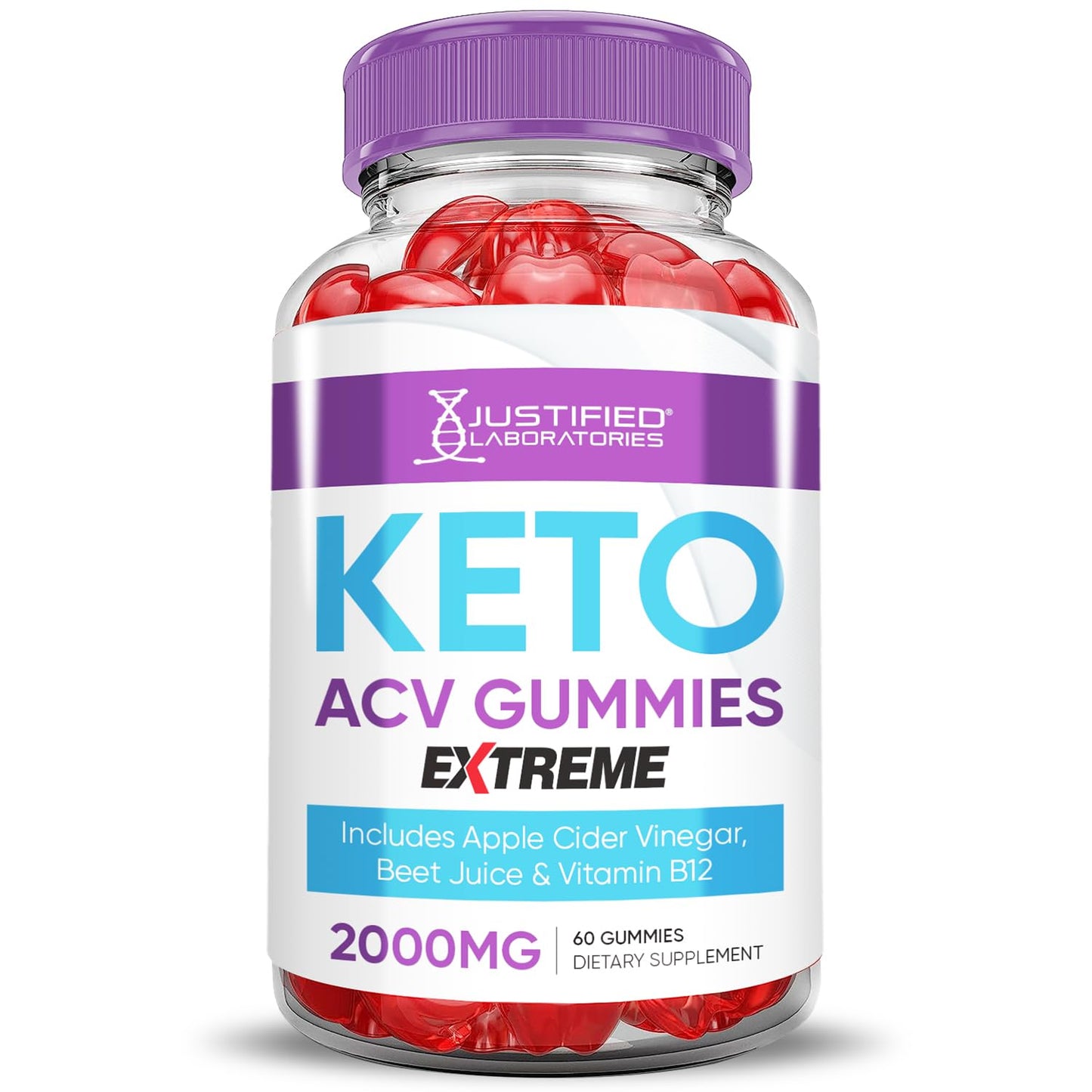 Justified Laboratories Keto ACV Gummies Advanced Support Extreme 2000MG Keto Gummy Apple Cider Vinegar Formulated with Pomegranate Beet Juice Powder B12 Vegan Non GMO, 60 Gummies