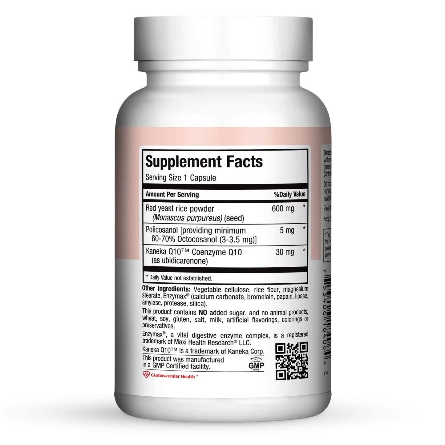 Maxi Health Red Yeast Rice 600 mg with CoQ10 and Policosanol Capsule, 60 Count