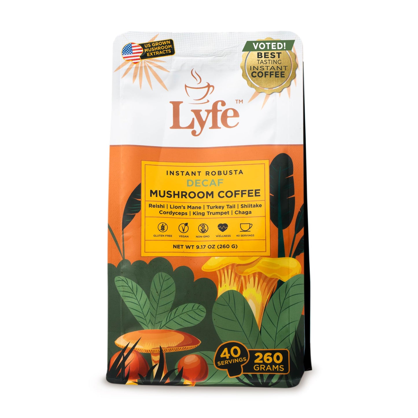 LYFE Organic Instant Decaf Mushroom Coffee Powder 9.17 oz