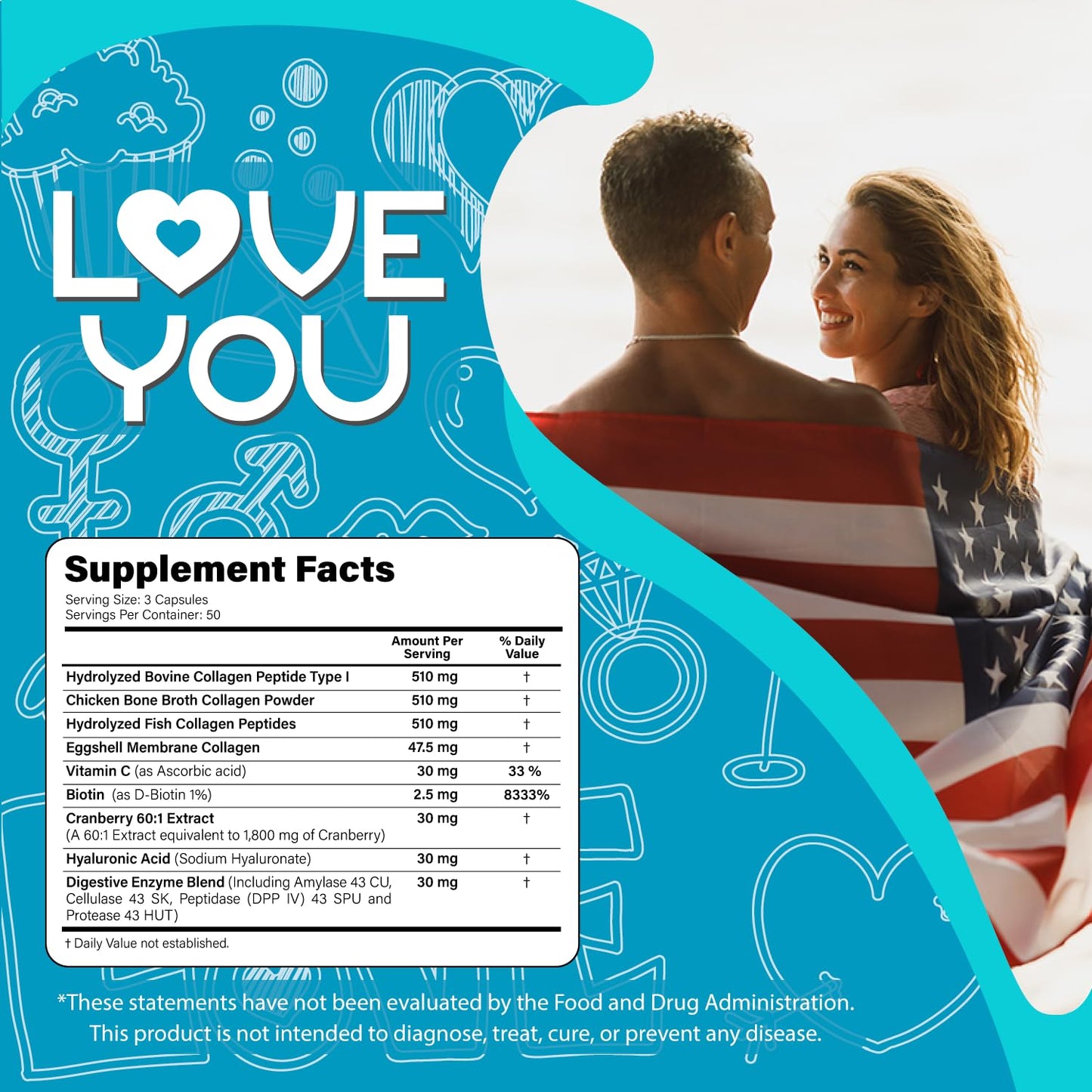 Love You Collagen Complex Types I, II, III, V & X Capsules, 150 Count