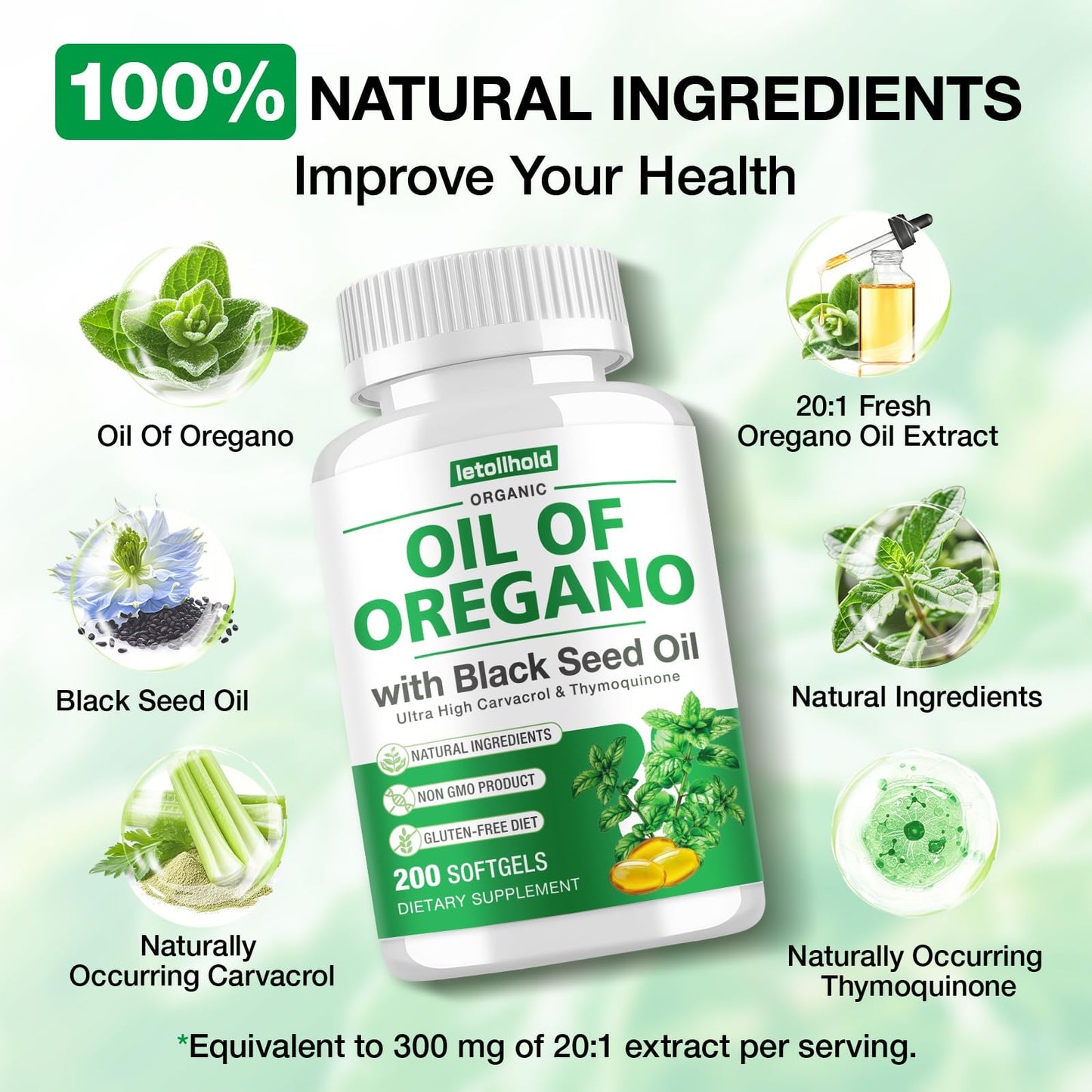 Letollhold Oil of Oregano with Black Seed Oil Capsules, 400 Count