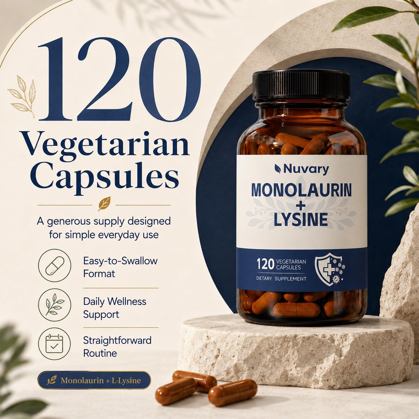Nuvary Monolaurin and Lysine Supplement Capsule 120 Capsules