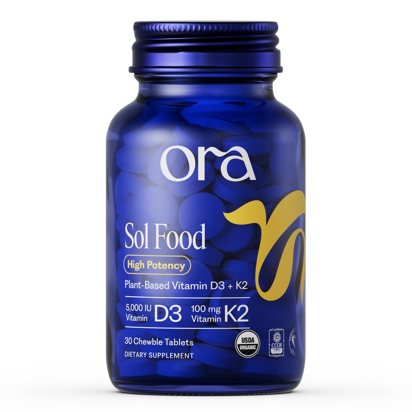 Ora Organic Vitamin D3 5000IU + K2 Chewable, 30 Tablets
