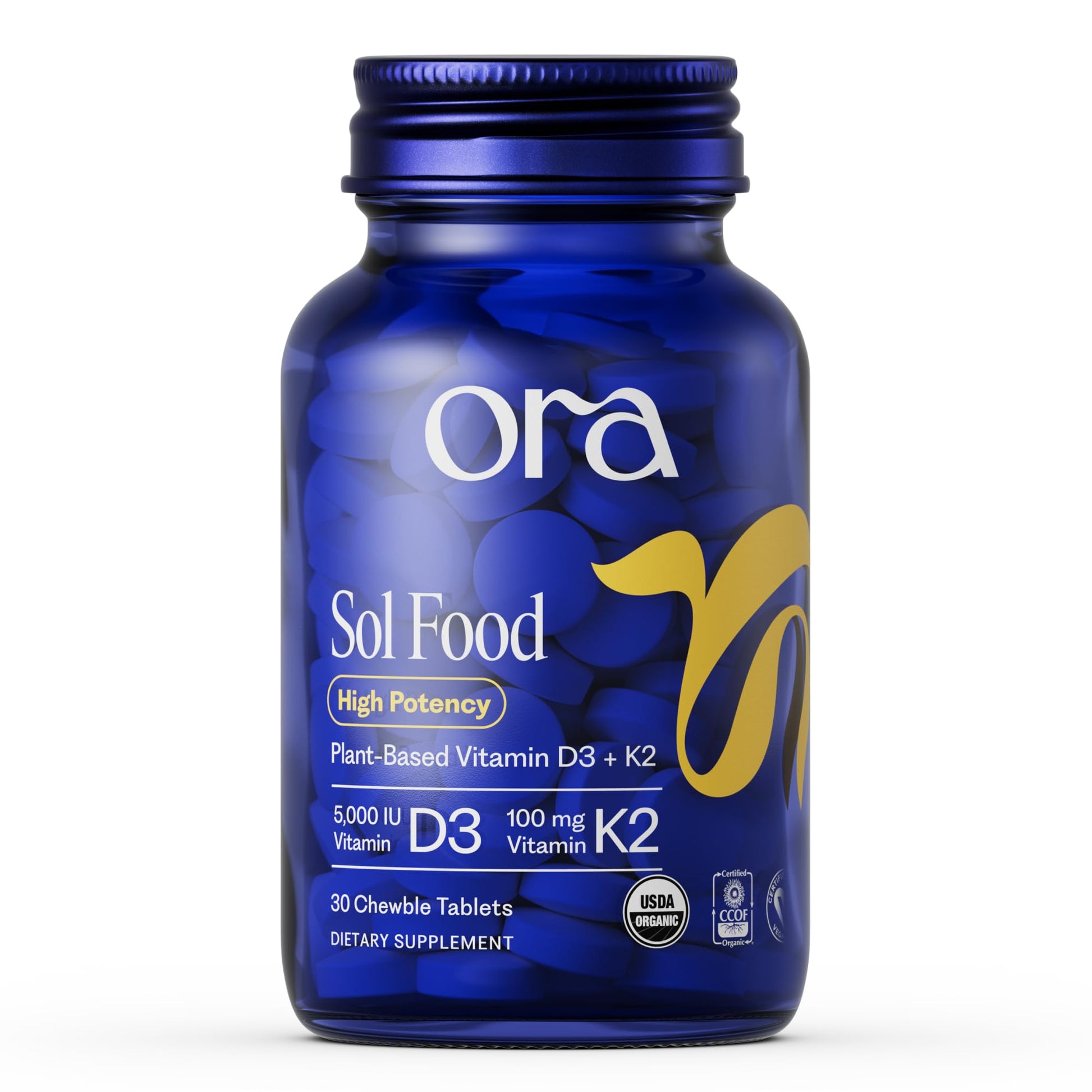 Ora Organic Vitamin D3 5000IU + K2 Chewable, 30 Tablets