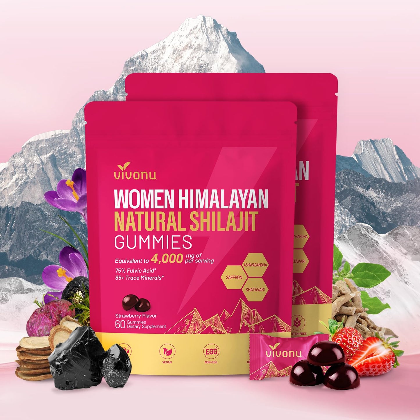 VivoNu Shilajit for Women Gummies, 60 Count