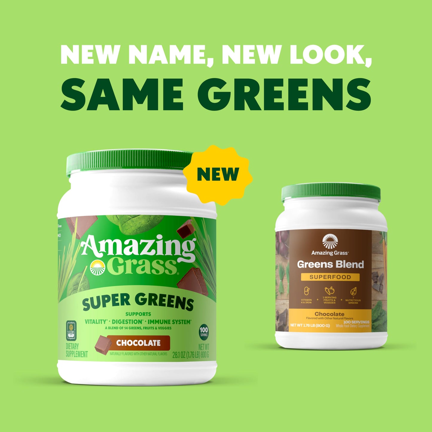 Amazing Grass Greens Blend Superfood: Super Greens Powder Smoothie Mix with Organic Spirulina, Beet Root Powder, Chlorella, Prebiotics & Probiotics, Chocolate, 28.1 oz