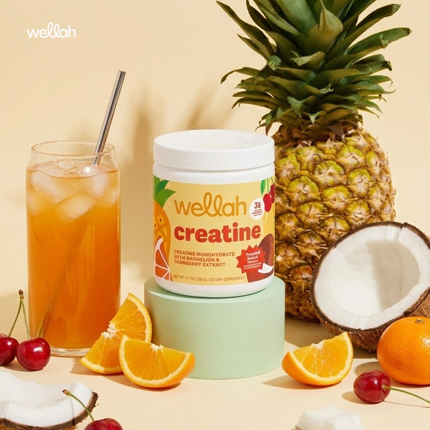 Wellah Creatine for Women - Creatine Monohydrate with Dandelion & Cranberry Extract Powder 9.3
