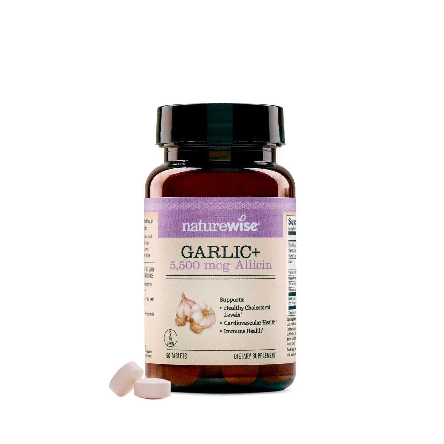 NatureWise Garlic Extract 5,500 mcg Allicin Supplement Tablets, 60 Count