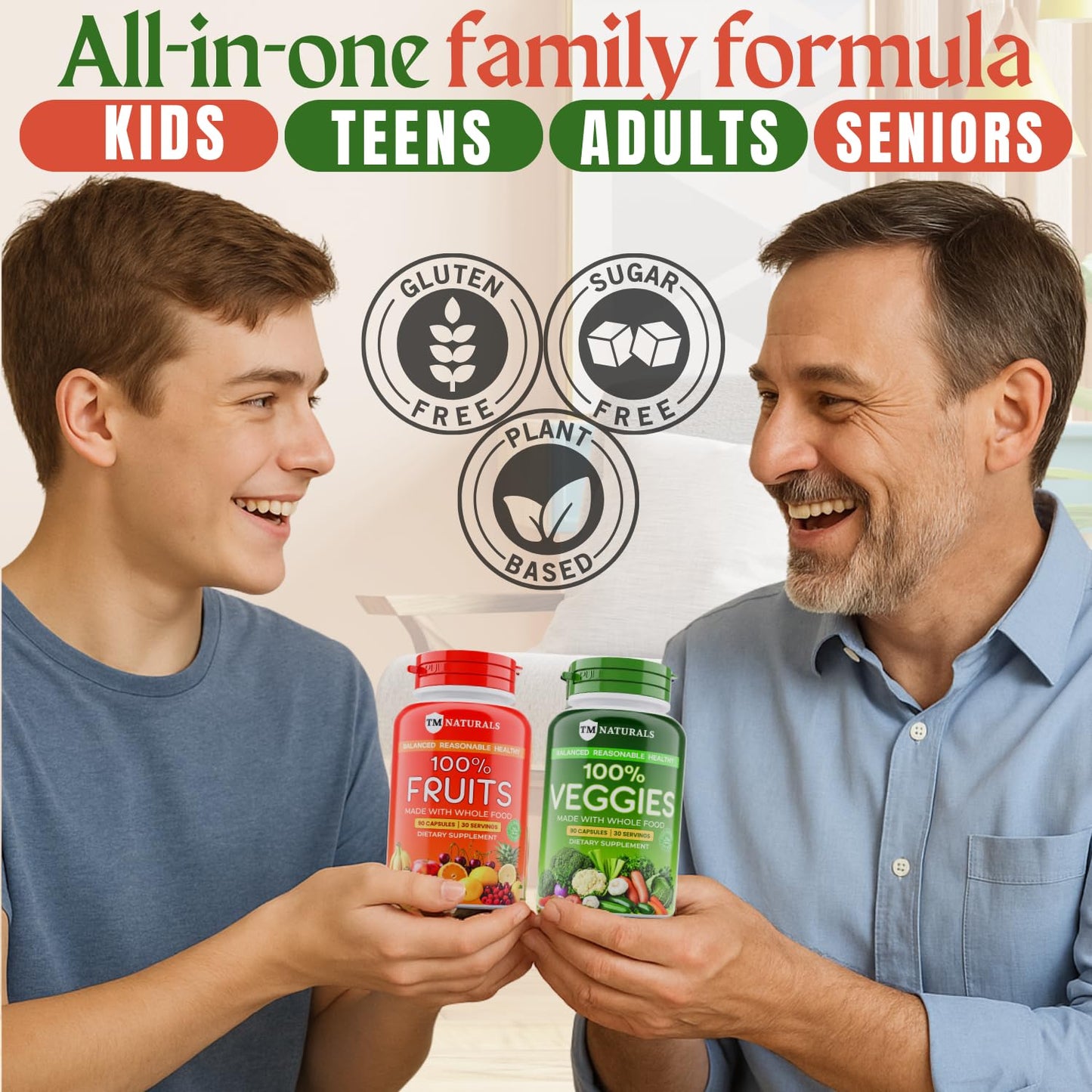 TM NATURALS Fruit and Veggies Supplement Vitamins for Men and Women - Super Fruits and Veggies Capsules, 180 Capsules