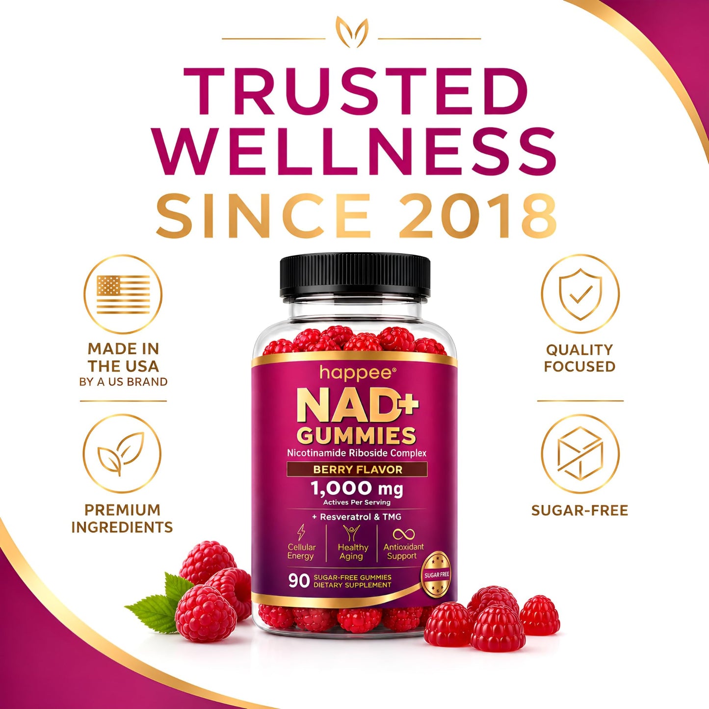 Happee NAD+ Gummies, 90 Count