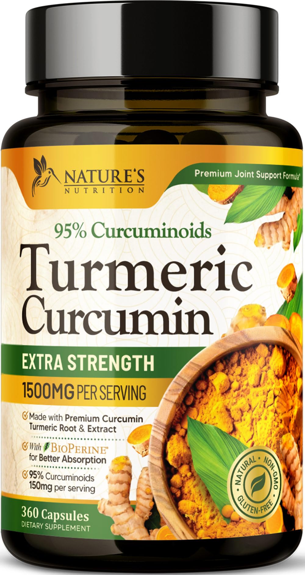 Nature's Nutrition Turmeric Curcumin Supplement 1500mg Capsules, 360 Count
