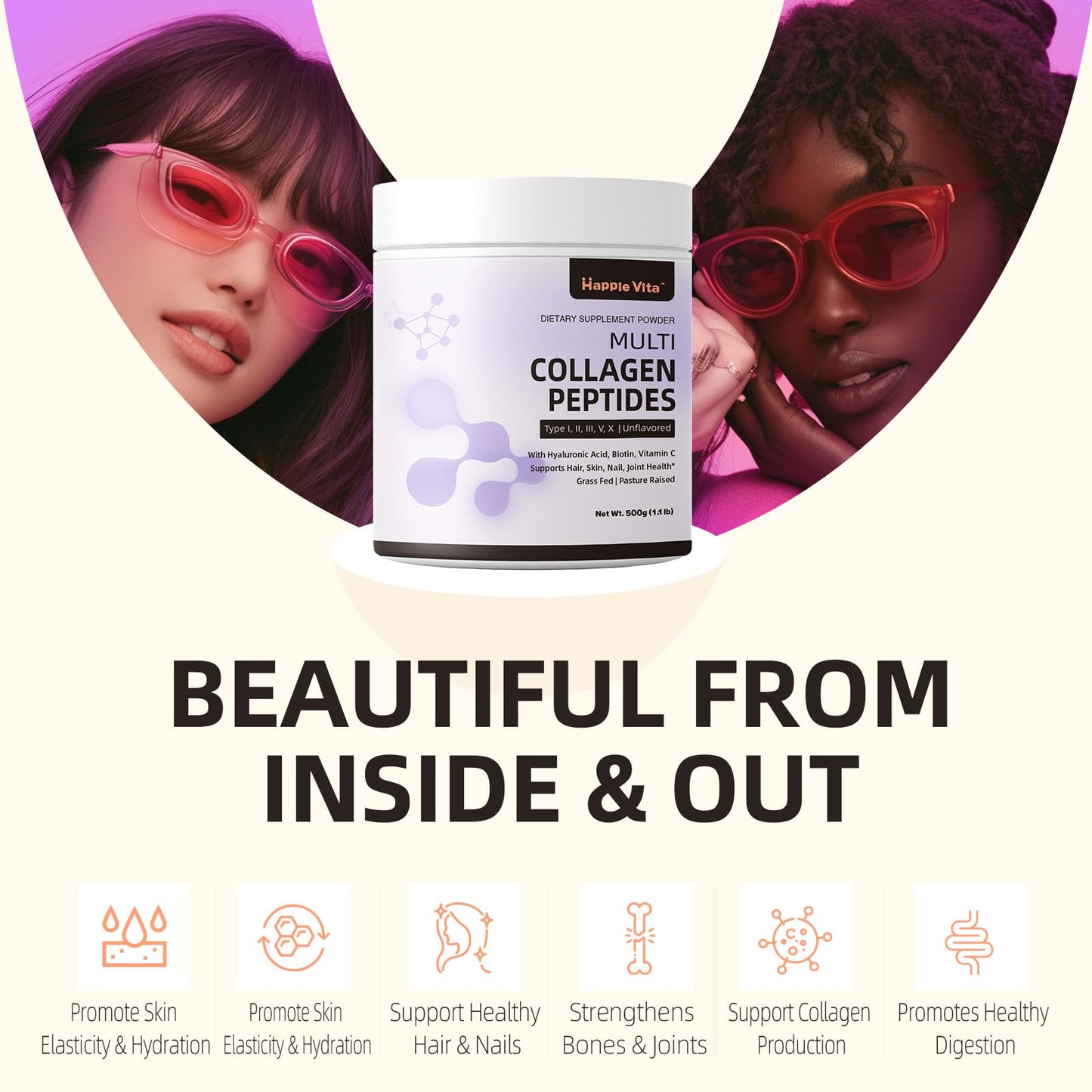 HappieVita Multi Collagen Peptides Powder 18.6