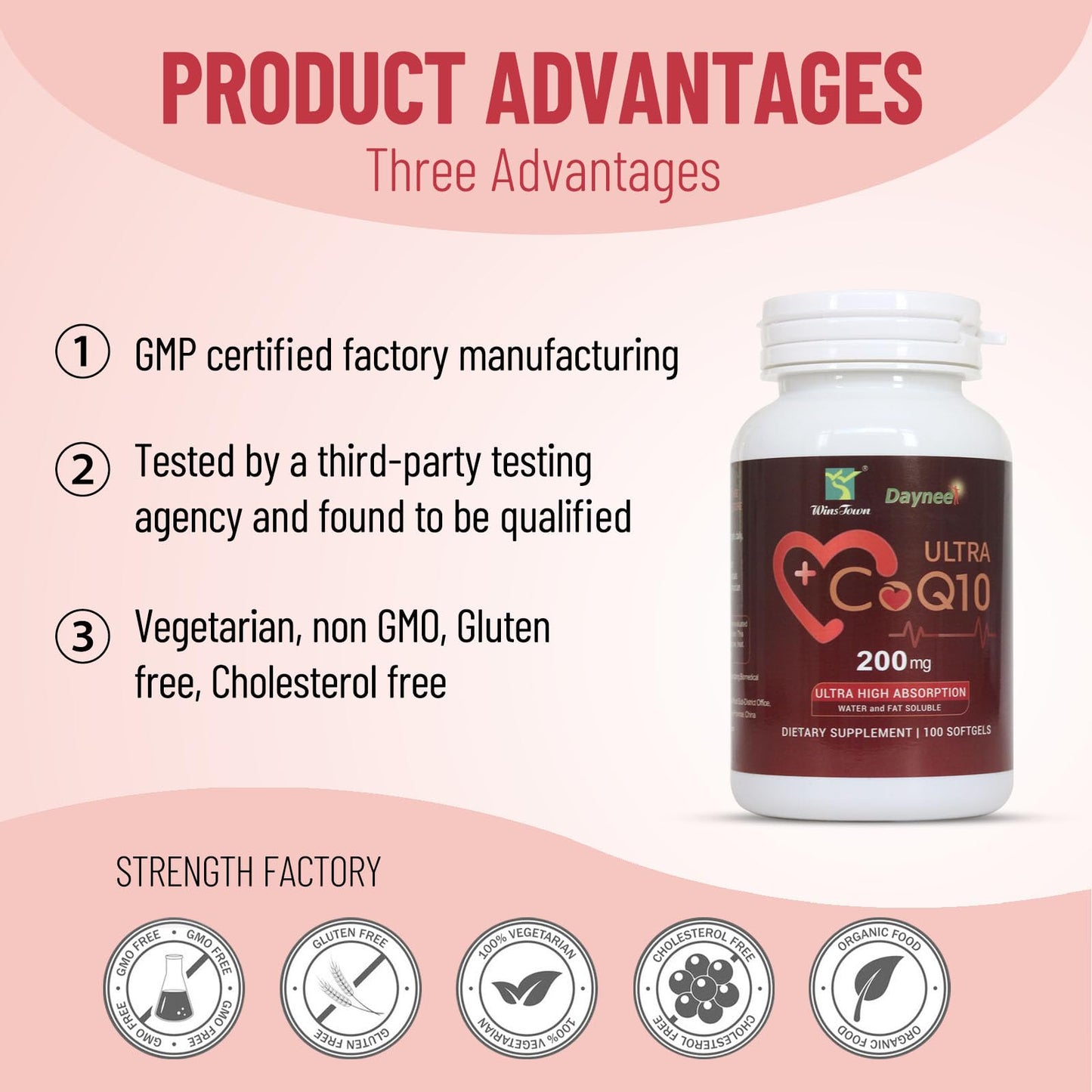 Wins Town CoQ10 Ultra Softgels 200mg, 100 Count