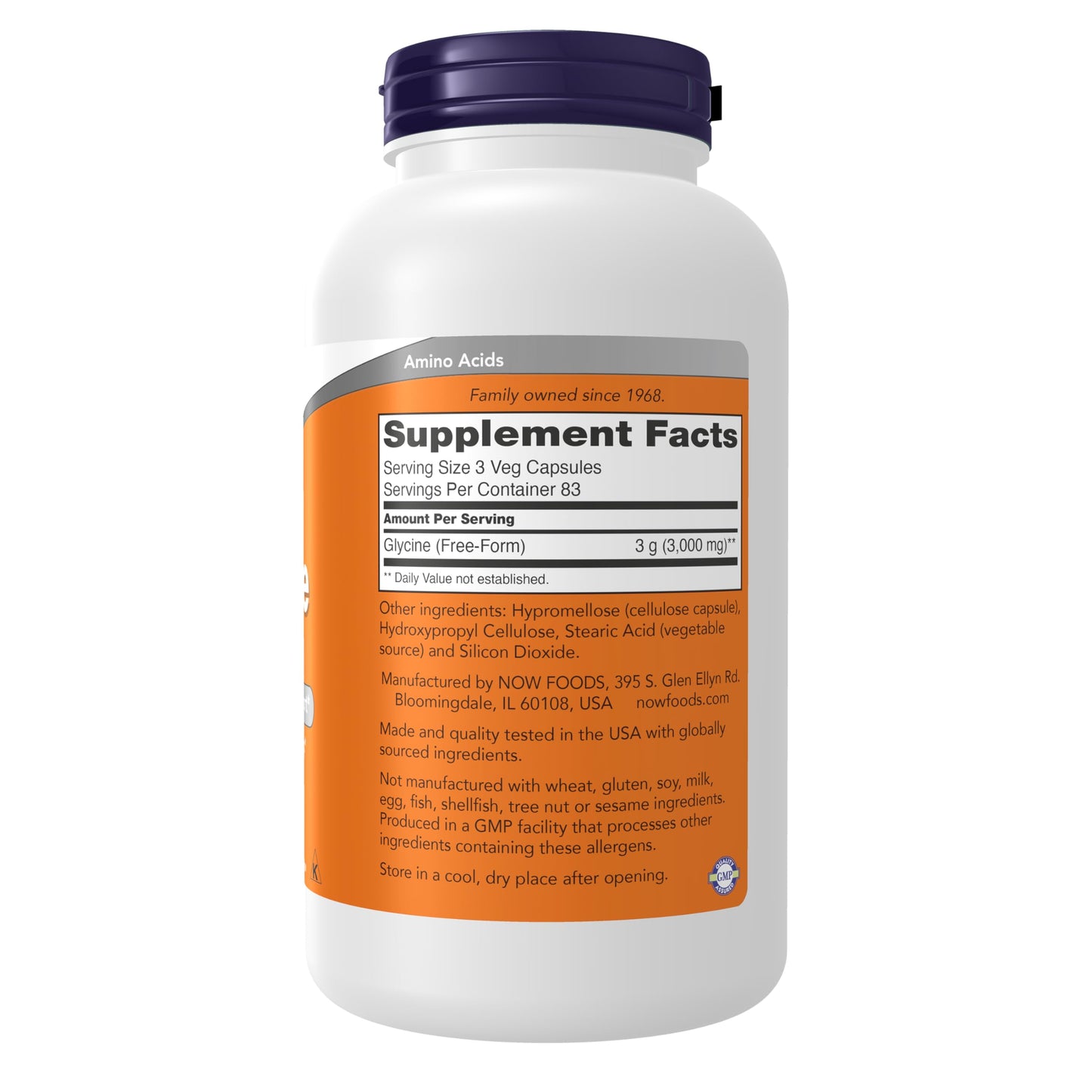 NOW Foods Glycine 1,000 mg Free-Form Neurotransmitter Support, 250 Veg Capsules
