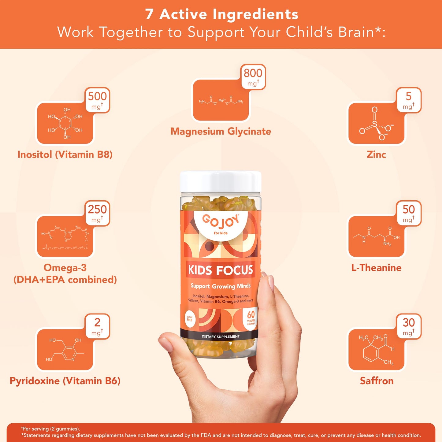 GOJOY NATURALS Kids Omega 3 DHA and 7 in 1 Kids Focus Gummies Bundle, 120 Gummies