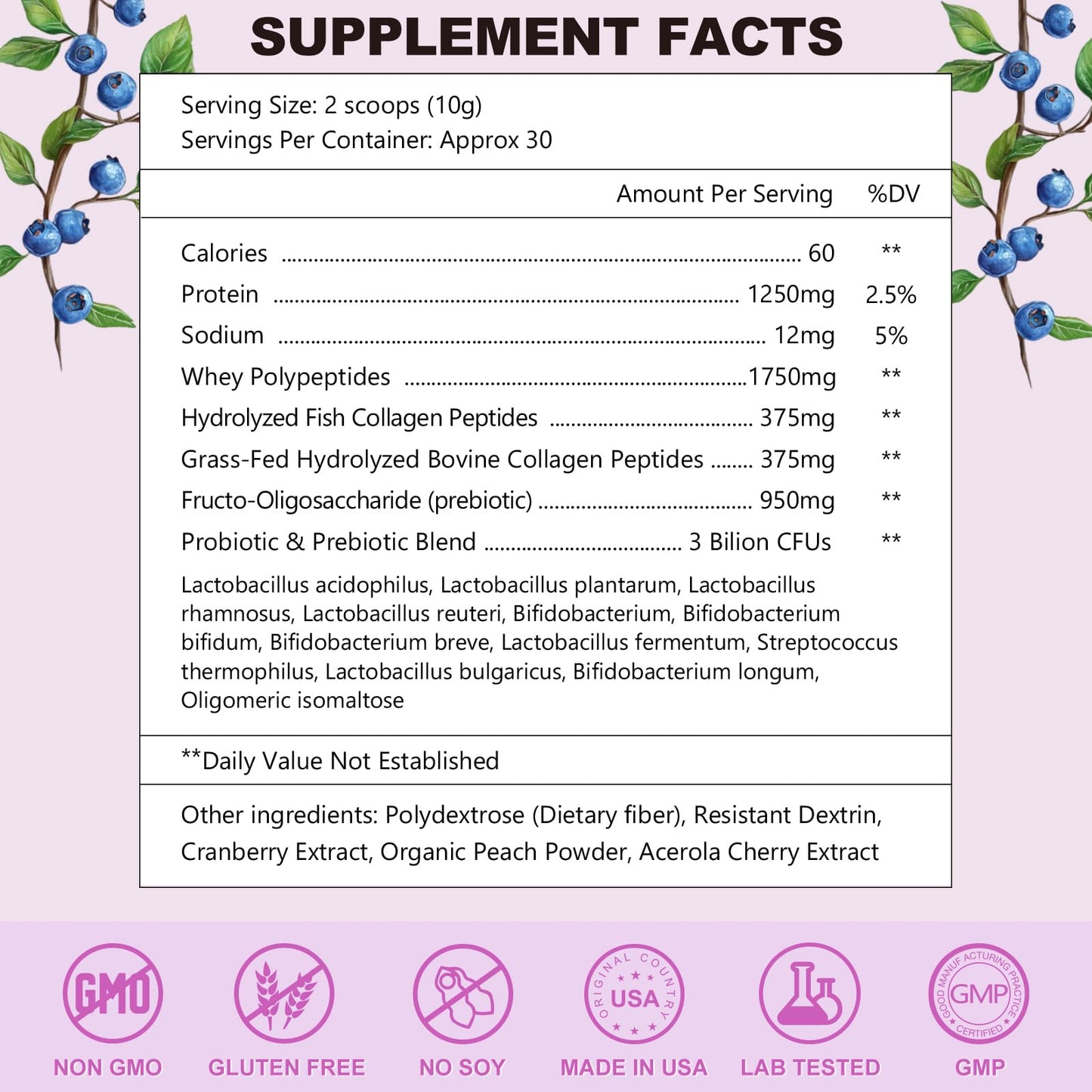 OMOGS Hydrolyzed Collagen Peptide Powder with Prebiotics, Vitamin C & Cranberry Extract, 1 Ounce