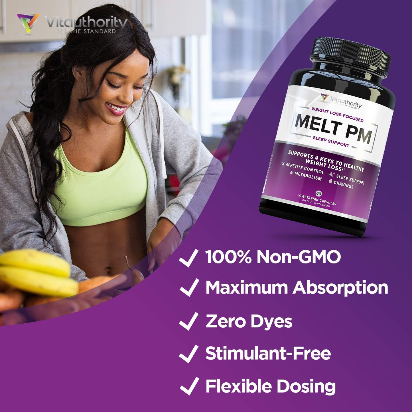 Vitauthority MELT PM Nighttime & Weight Loss Pills Capsule 60 Count