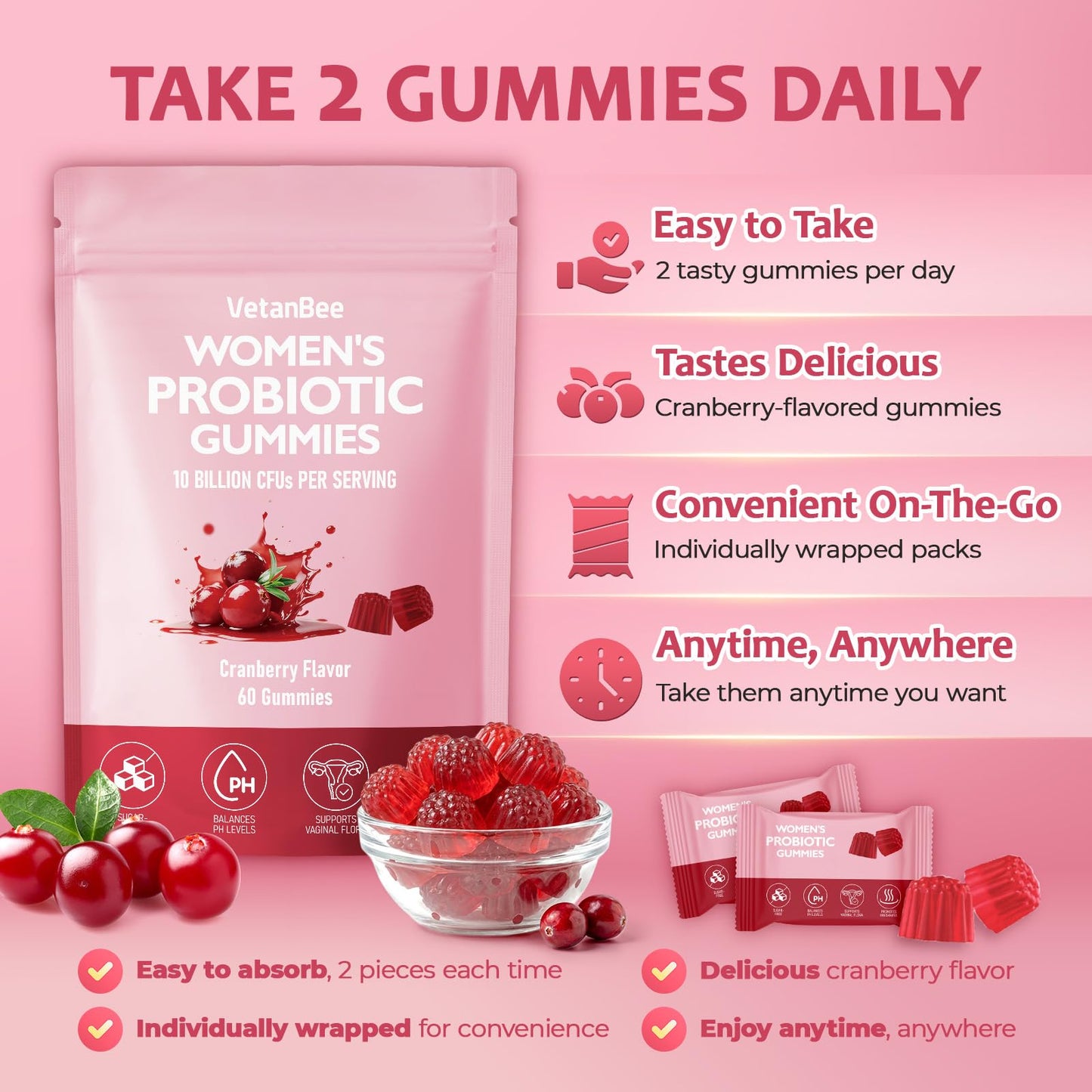VetanBee Premium Feminine Balance Gummies for Women Powder, 1