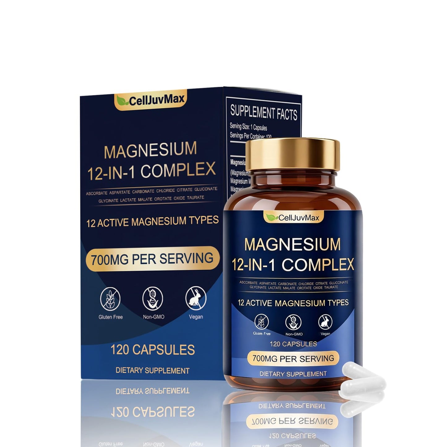 WOJJ Magnesium 12-in-1 Complex 700mg with Glycinate & Citrate Capsules, 120 Count