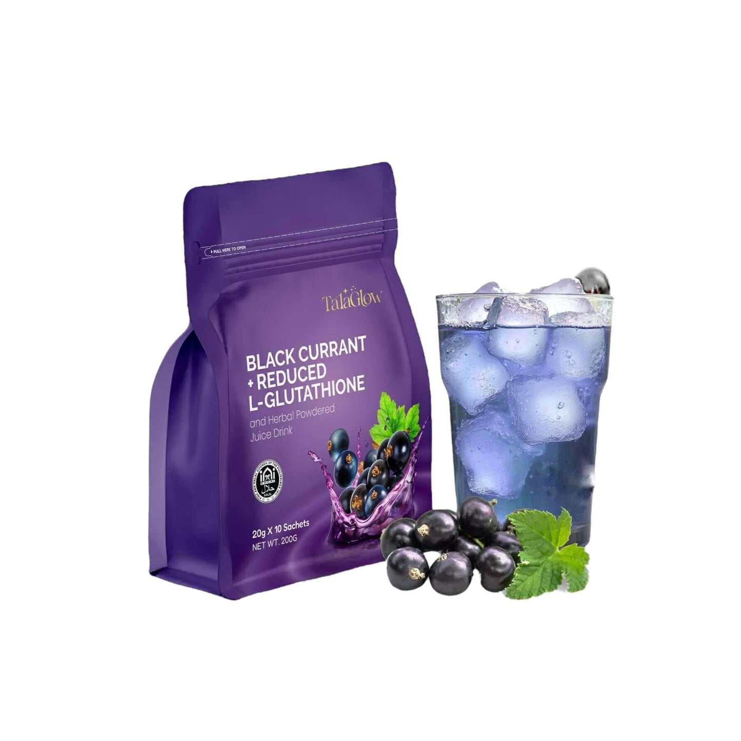 Tala Glow Black Currant + Reduced L-Glutathione and Herbal Powdered Juice Drink, Powder, 7 oz