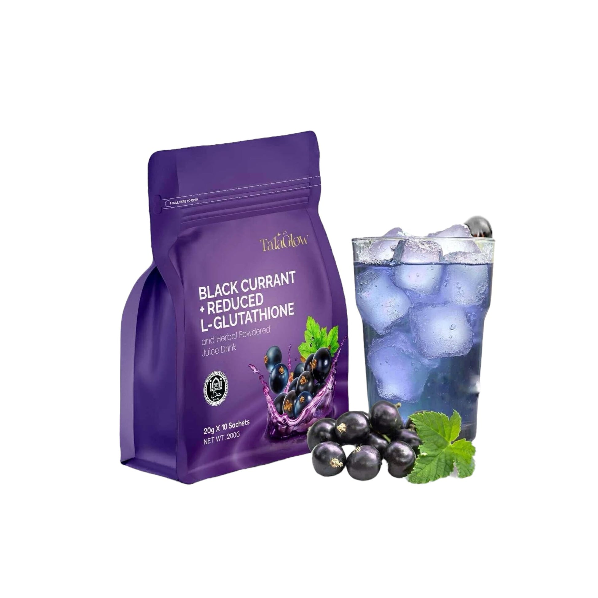 Tala Glow Black Currant + Reduced L-Glutathione and Herbal Powdered Juice Drink, Powder, 7 oz