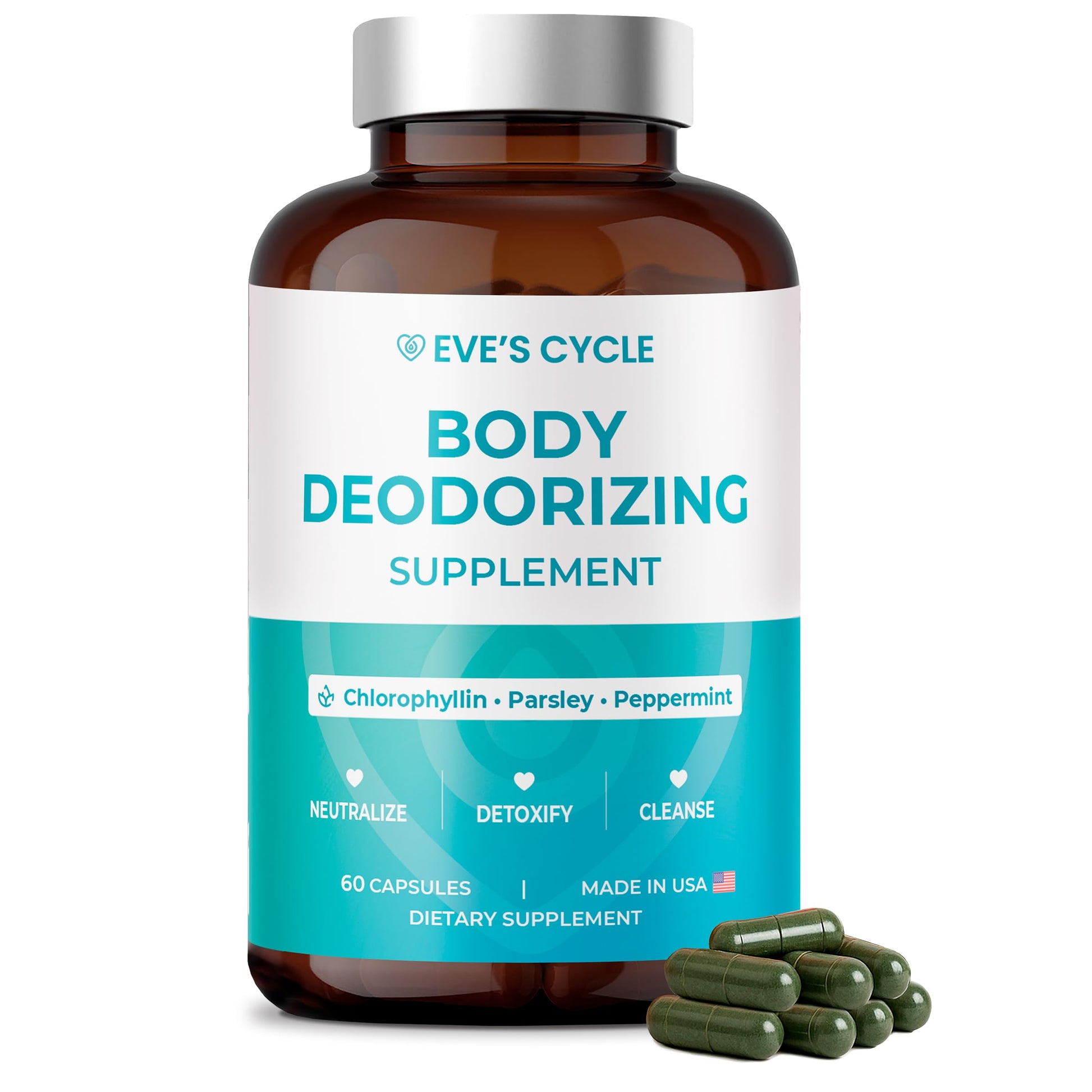 Eve's Cycle Chlorophyll Capsules with Parsley & Peppermint – Body Deodorizing Supplement, 60 Capsules