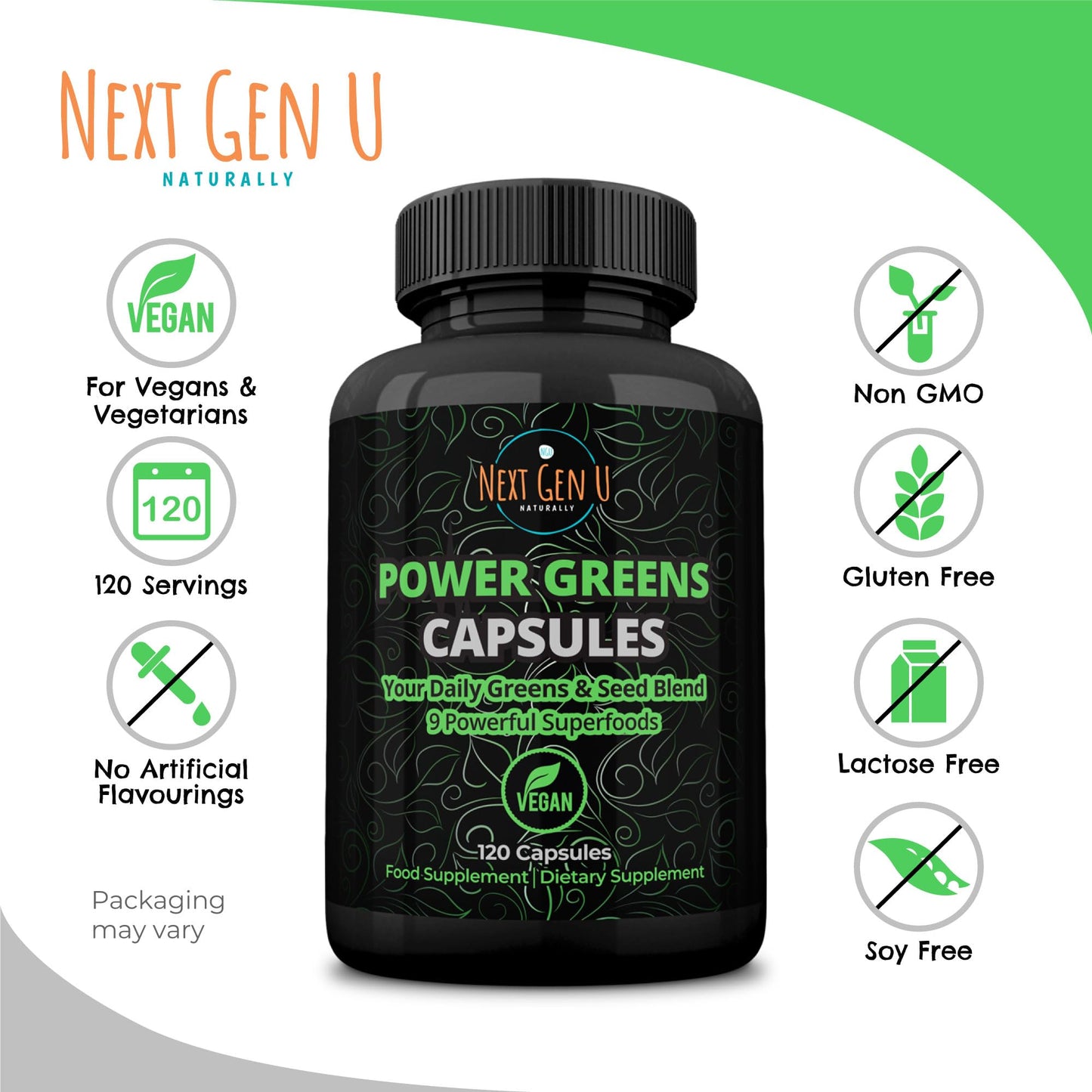 NGU Next Gen U Super Greens Immune System Support Capsules 120 Count