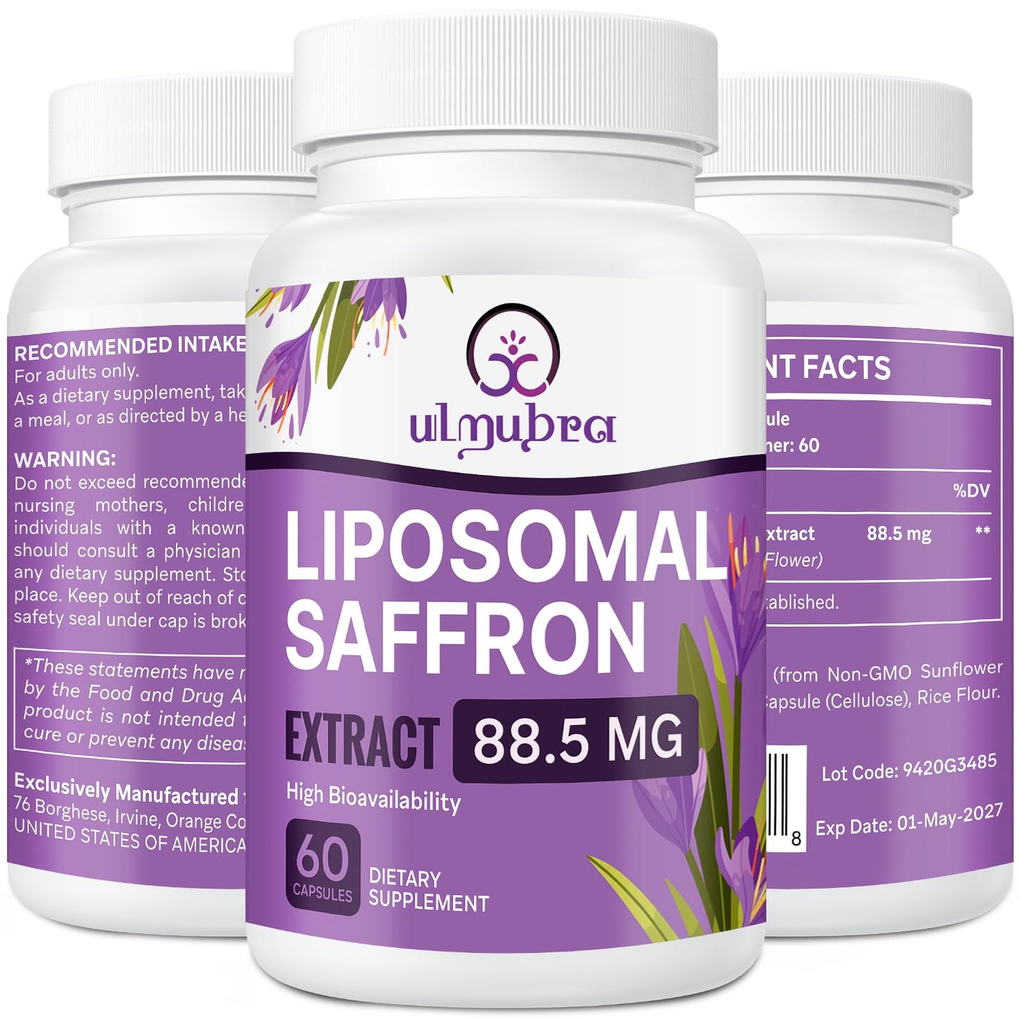 Ulmubra Liposomal Saffron Supplements 88.5 mg Capsules, 60 Count