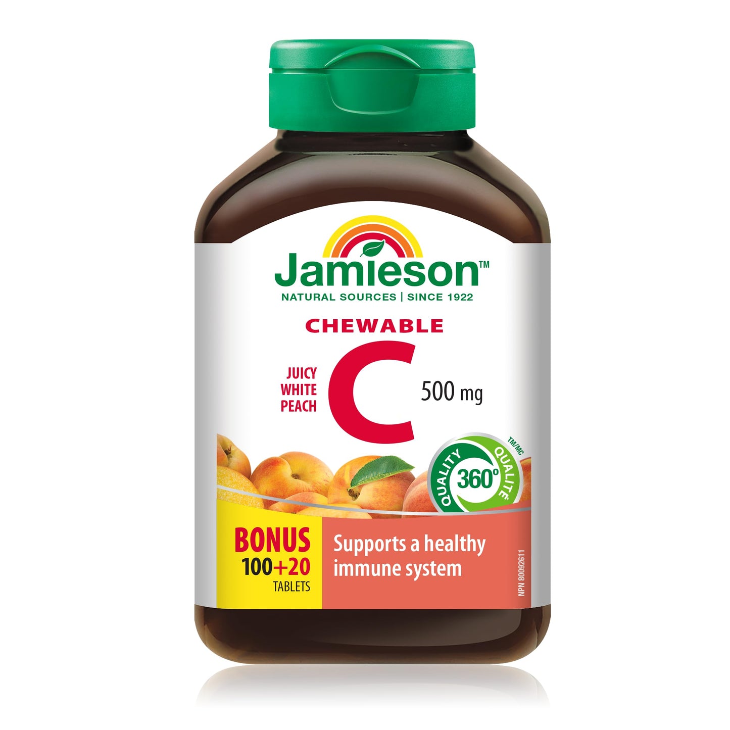 Jamieson Laboratories Vitamin C Chewables 500 mg - Juicy White Peach Flavour, 120 Tablets