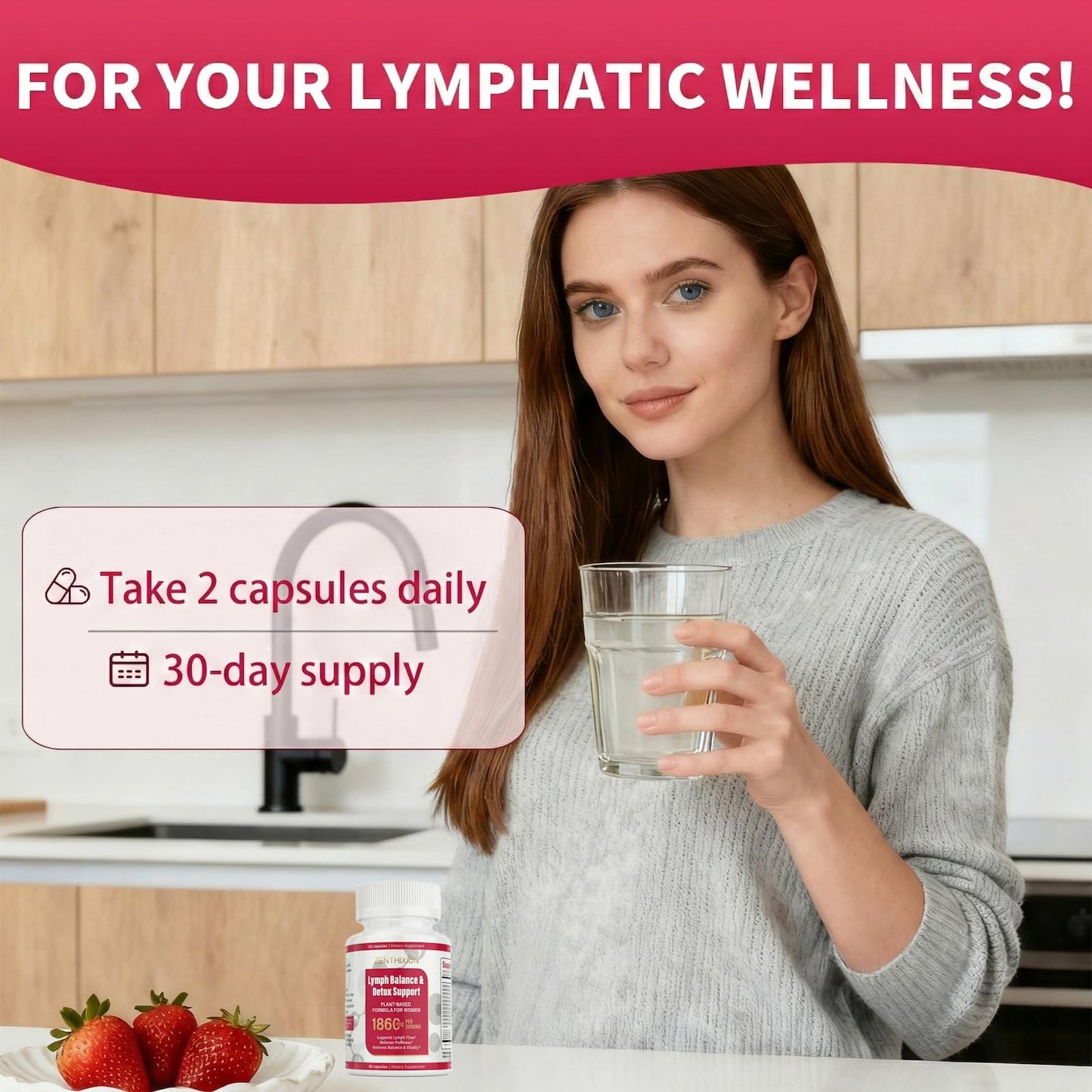 Zenthixion Lymphatic Drainage Supplements, 1860mg Lymph System Support Supplement with Dandelion, Burdock, Echinacea, Rutin, Turmeric, Cleavers, 120 Capsules