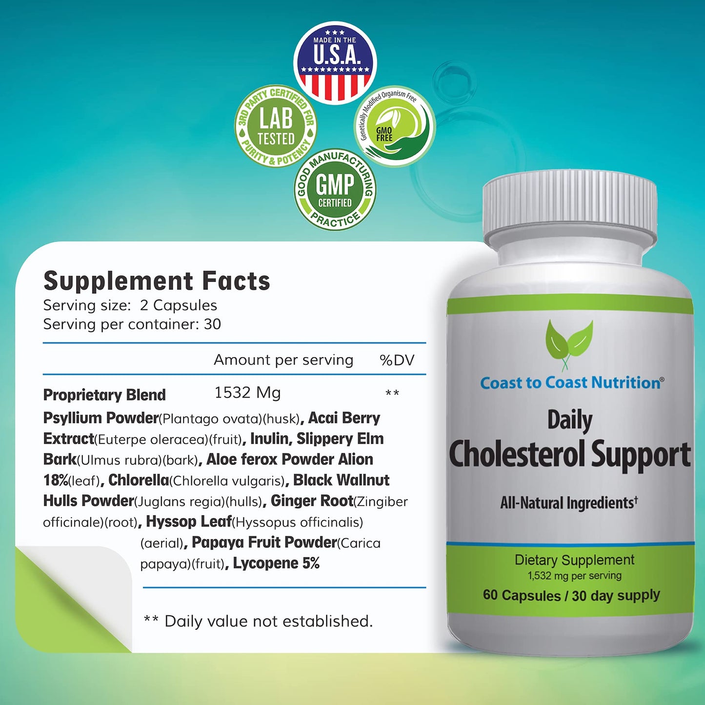Coast to Coast Nutrition Cholesterol Support Supplement Capsule 60 Capsules
