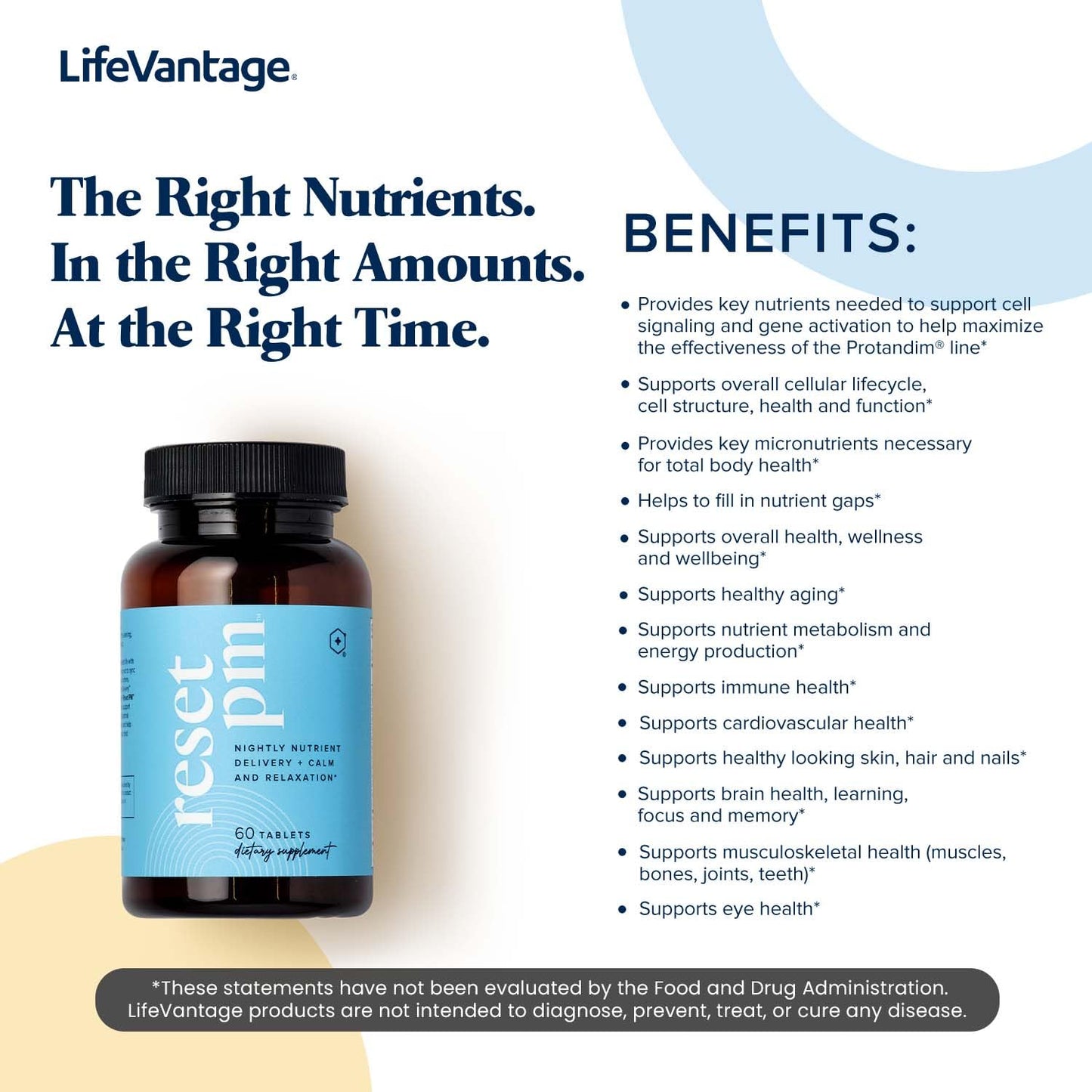LifeVantage Reset PM Advanced Multi-Nutrient Supplement, 60 Tablets