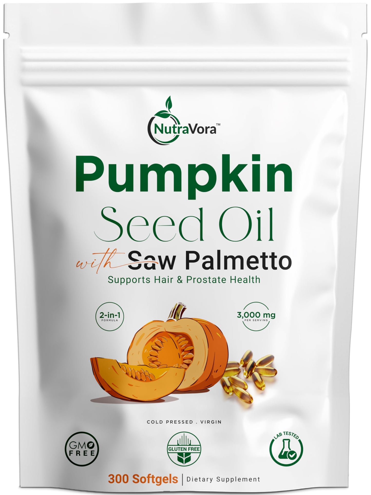 NutraVora Pumpkin Seed Oil with Saw Palmetto Softgels – 300 Count