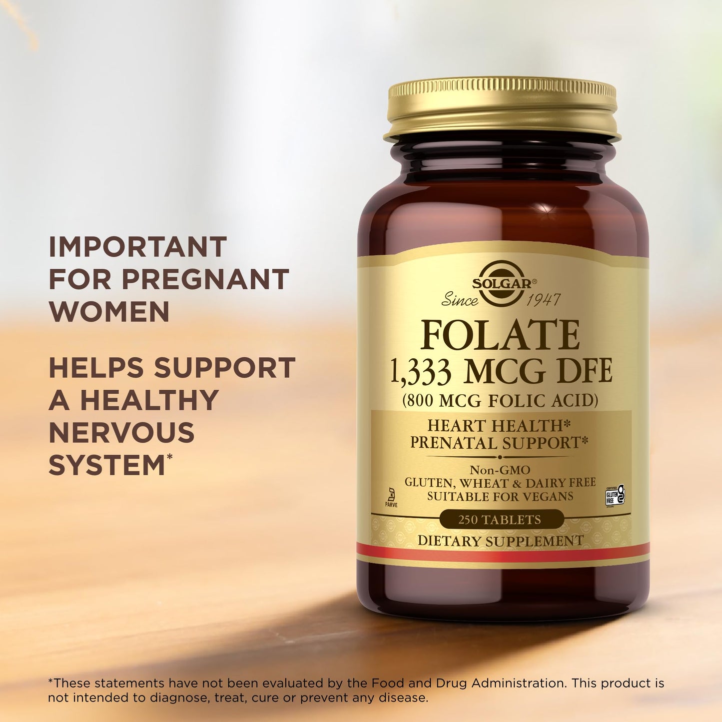 Solgar Folate 1,333 mcg DFE (Folic Acid 800 mcg) Capsule, 250 Count