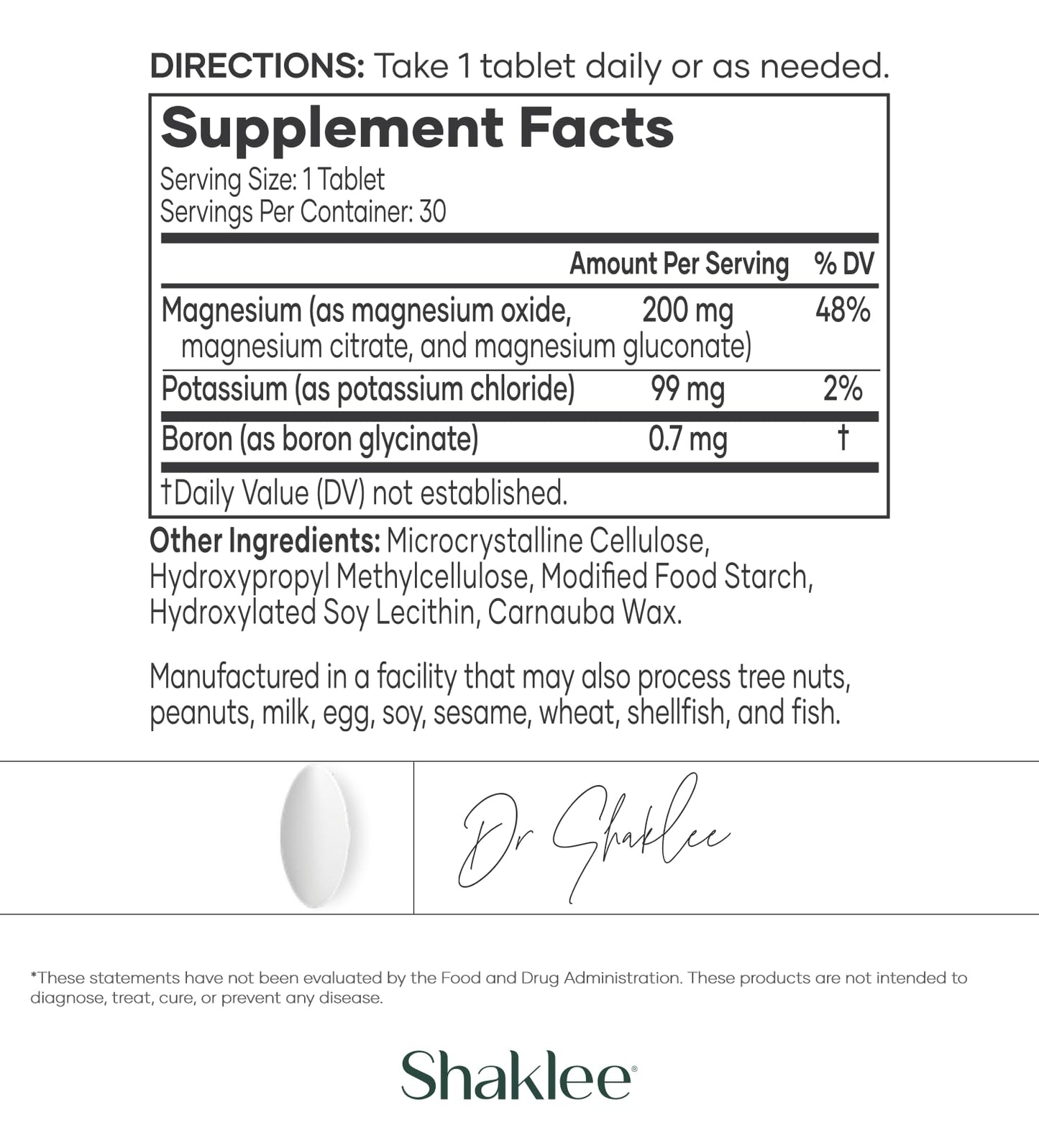 Shaklee Sustained Release VitalMag Magnesium Supplement with Potassium & Boron Blend 30 Tablets