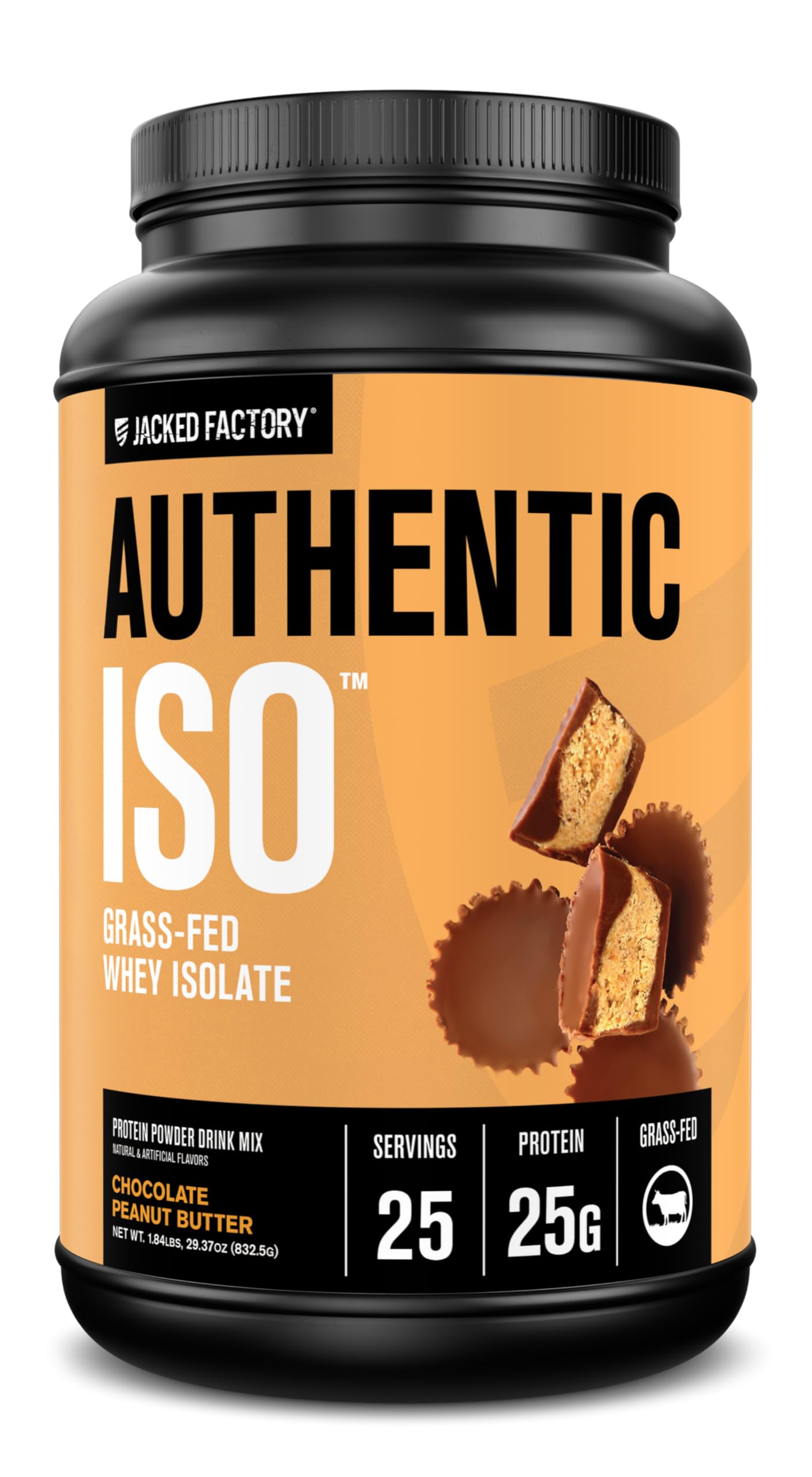 Jacked Factory Authentic ISO Grass Fed Whey Protein Isolate Powder, 25 Servings