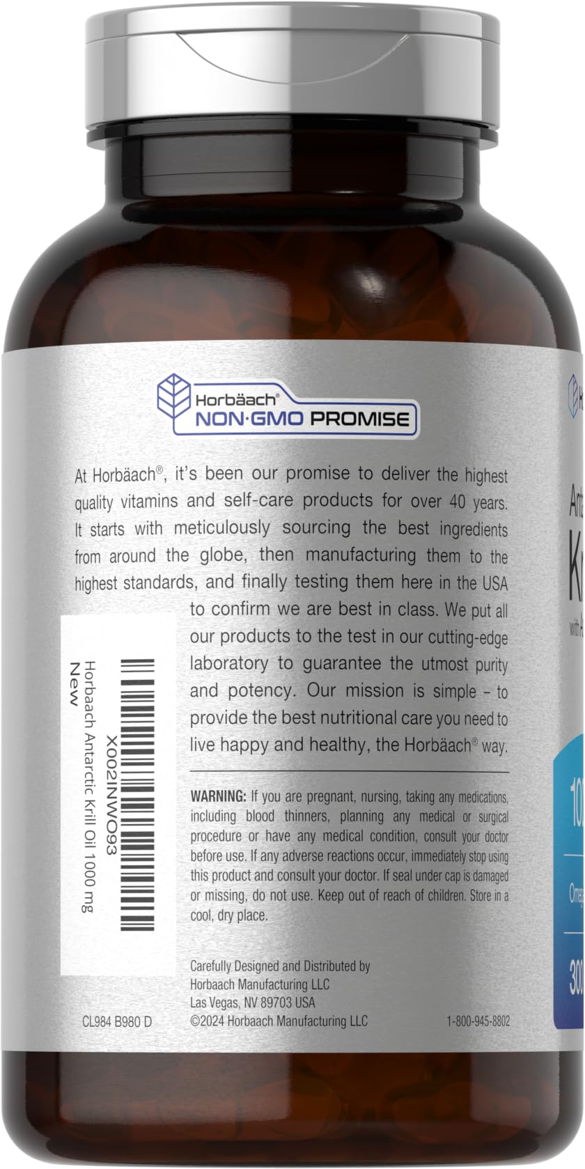 Horbäach Antarctic Krill Oil 1000mg Softgels 300 Count