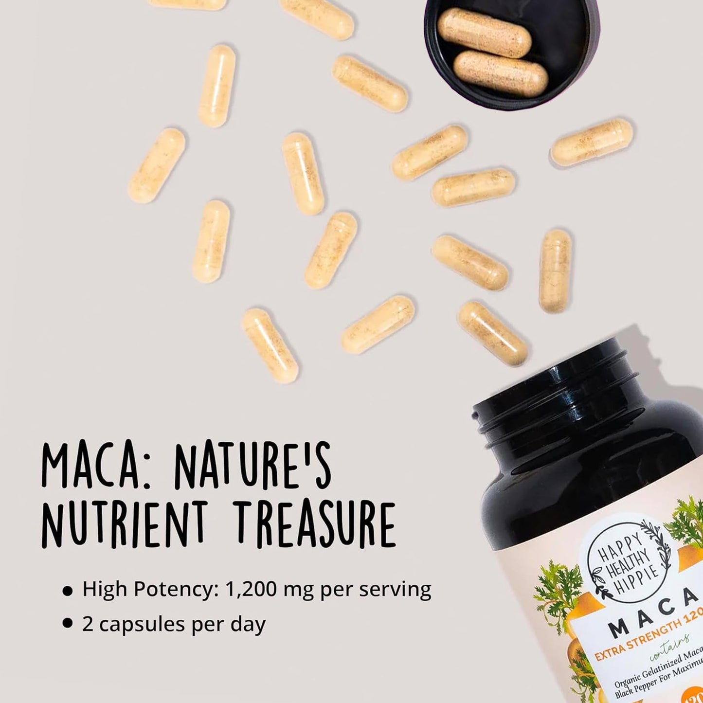 Happy Healthy Hippie Organic Maca Root 1200 mg Libido Support for Women Capsules 120 Count