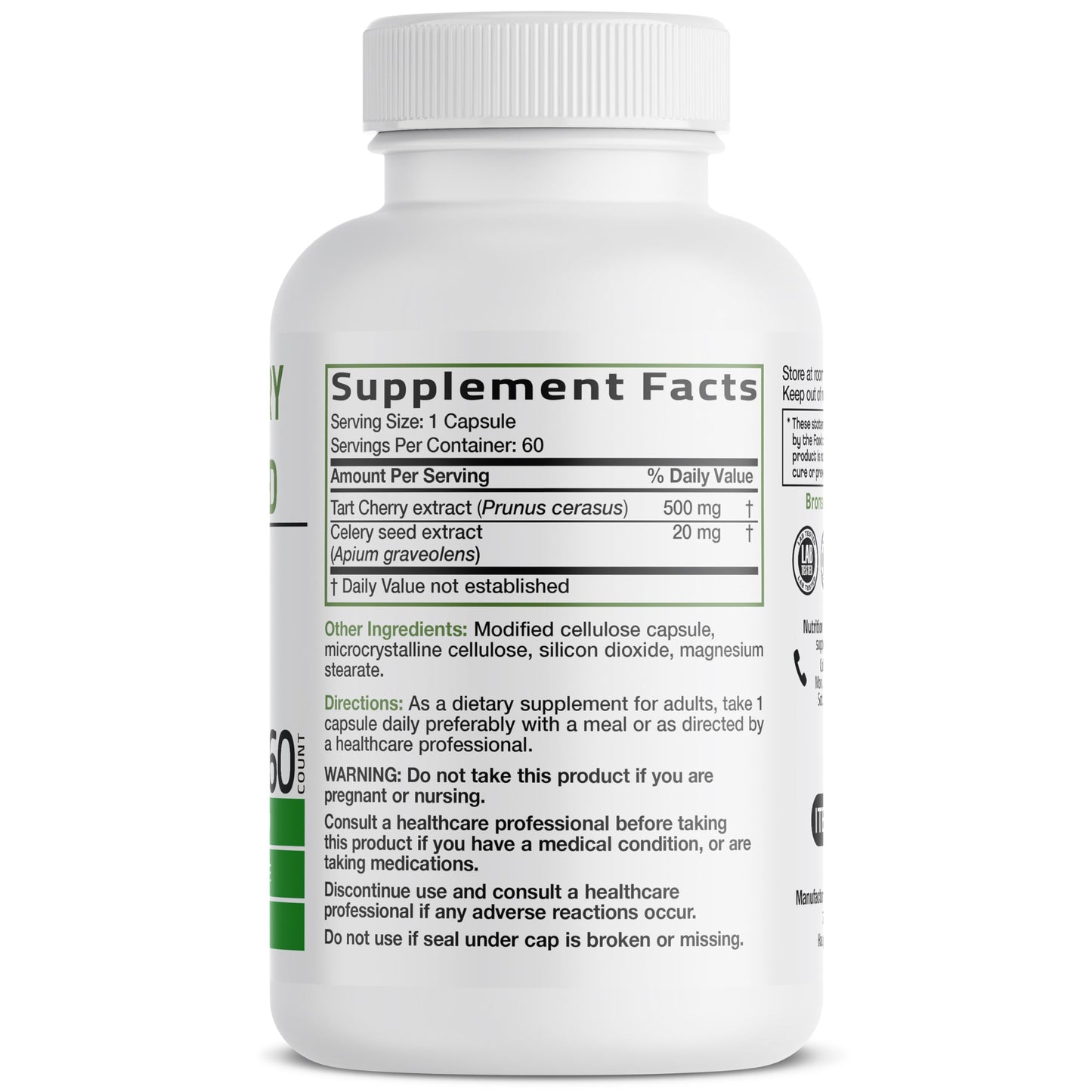 Bronson Tart Cherry Extract + Celery Seed Capsules, 60 Capsules