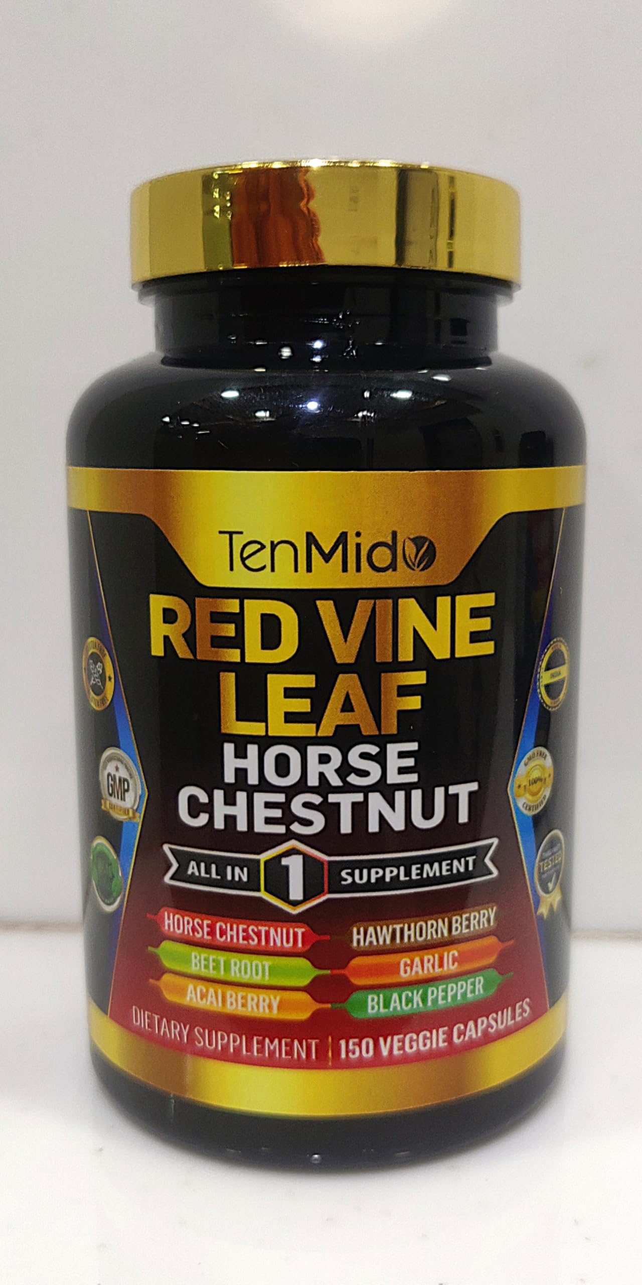 Tenmido Red Vine Leaf Extract Supplement 7-in-1 Formula Capsules, 150 Capsules