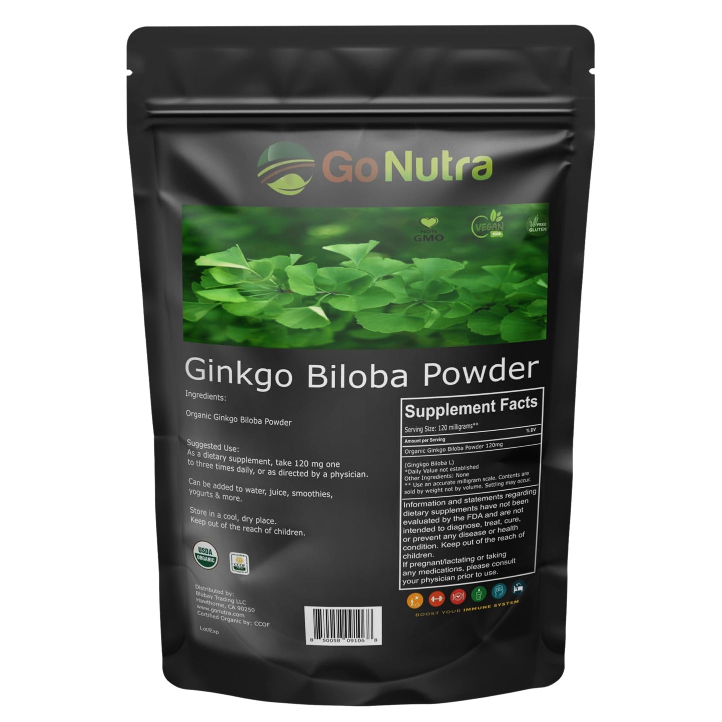 Go Nutra Organic Ginkgo Biloba Powder 8 oz