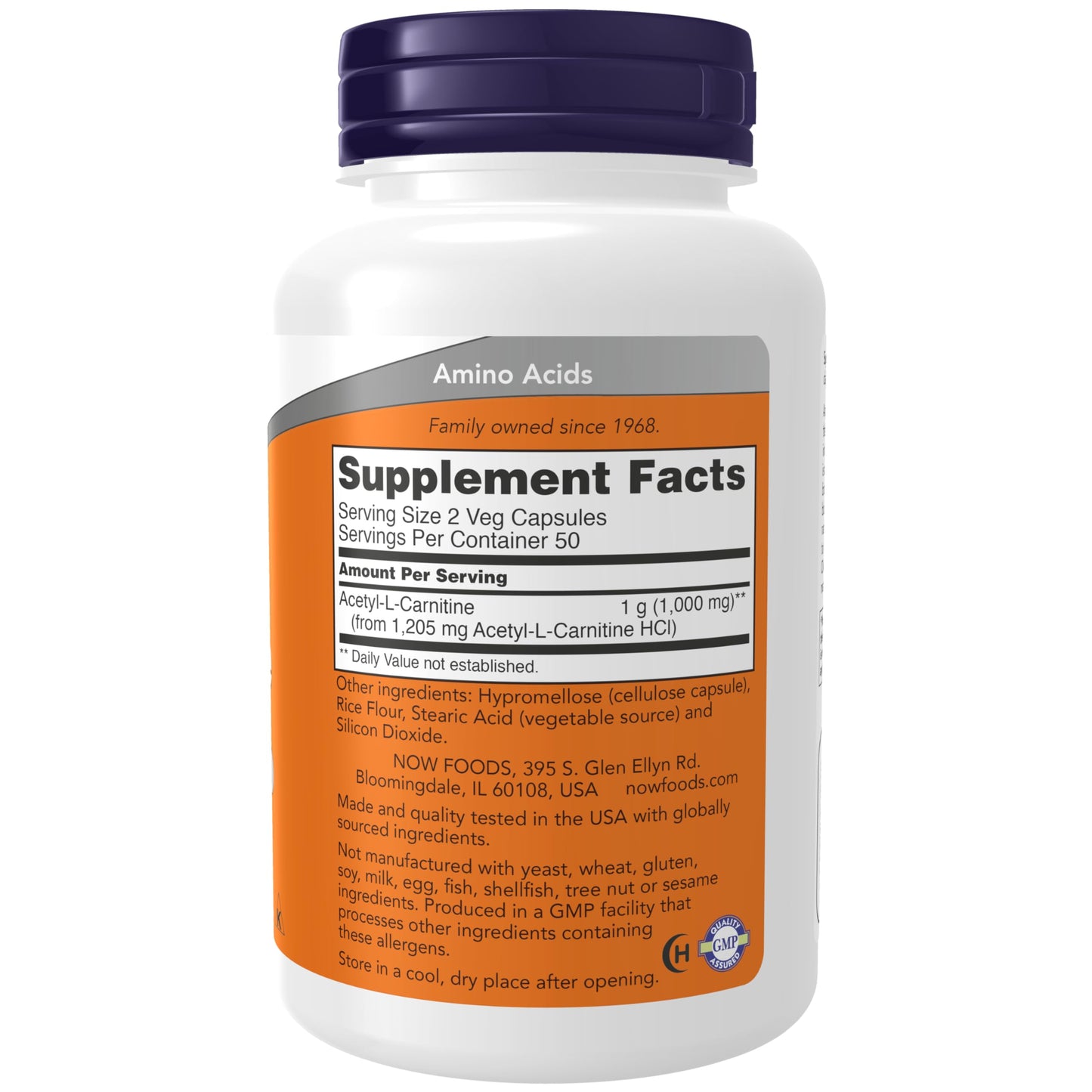 NOW Foods Acetyl-L-Carnitine 500 mg, Amino Acid, Brain and Nerve Cell Function, 100 Veg Capsules
