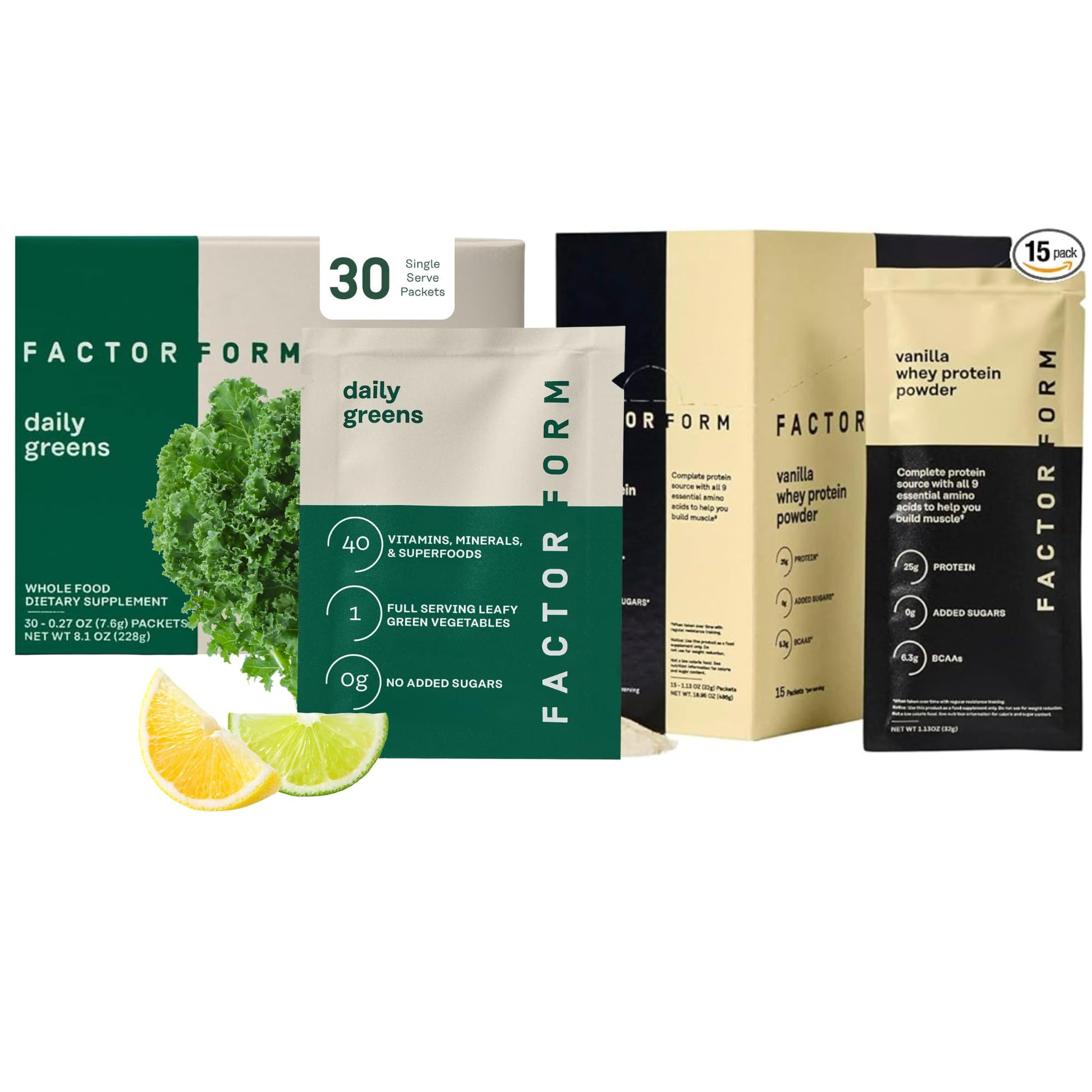 Factor Form Whey Protein and Daily Greens Foundational Nutrition Starter Pack